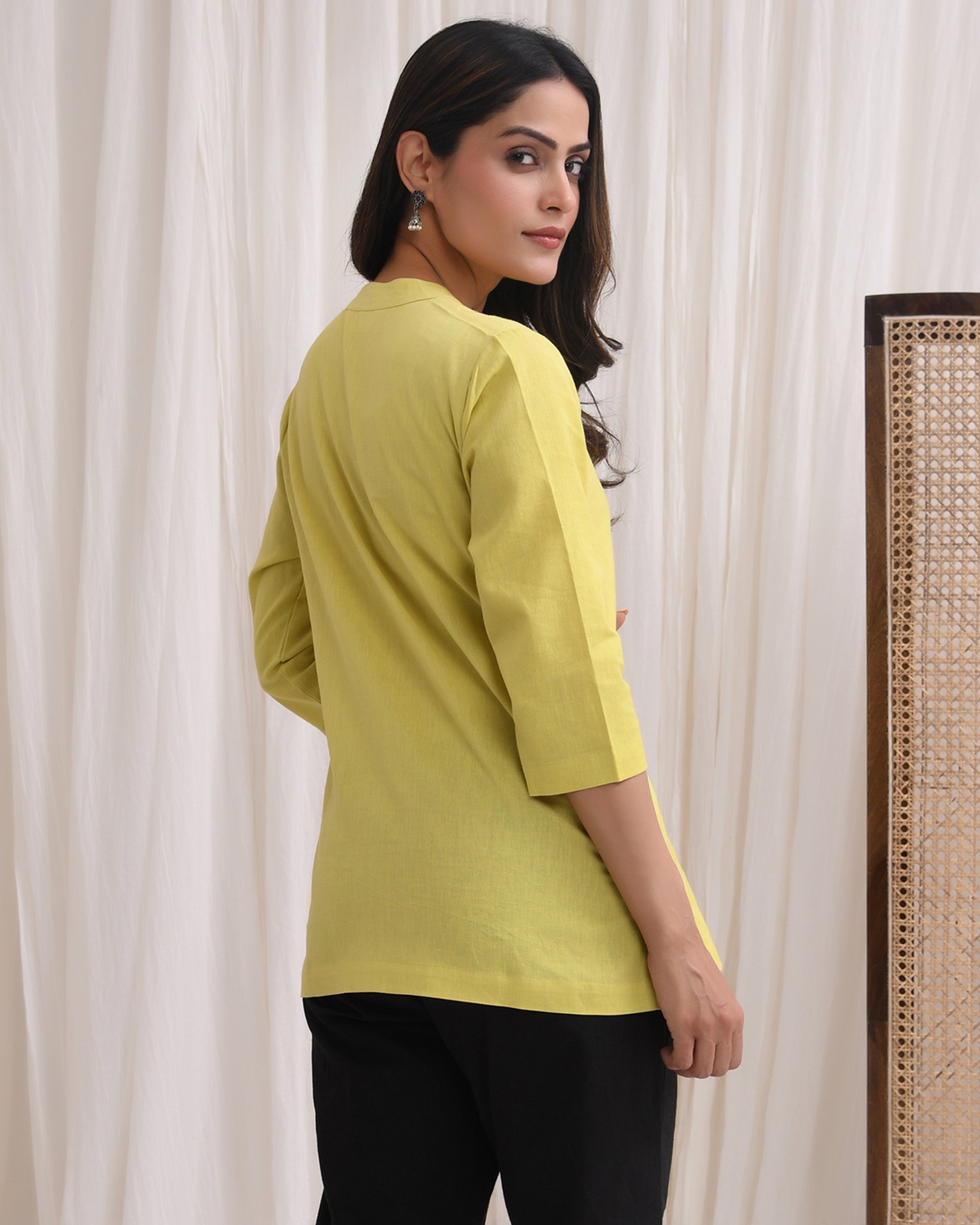 Pistachio Green Airy Linen Short Kurta
