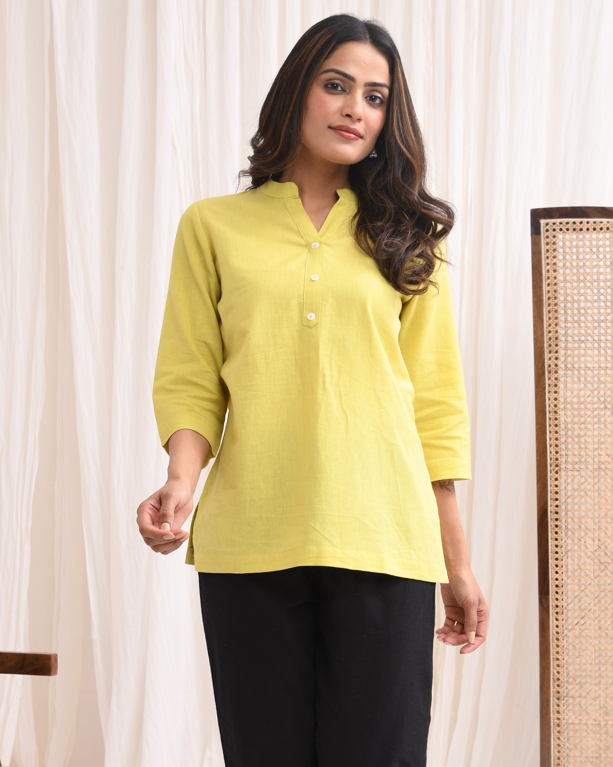 Pistachio Green Airy Linen Short Kurta