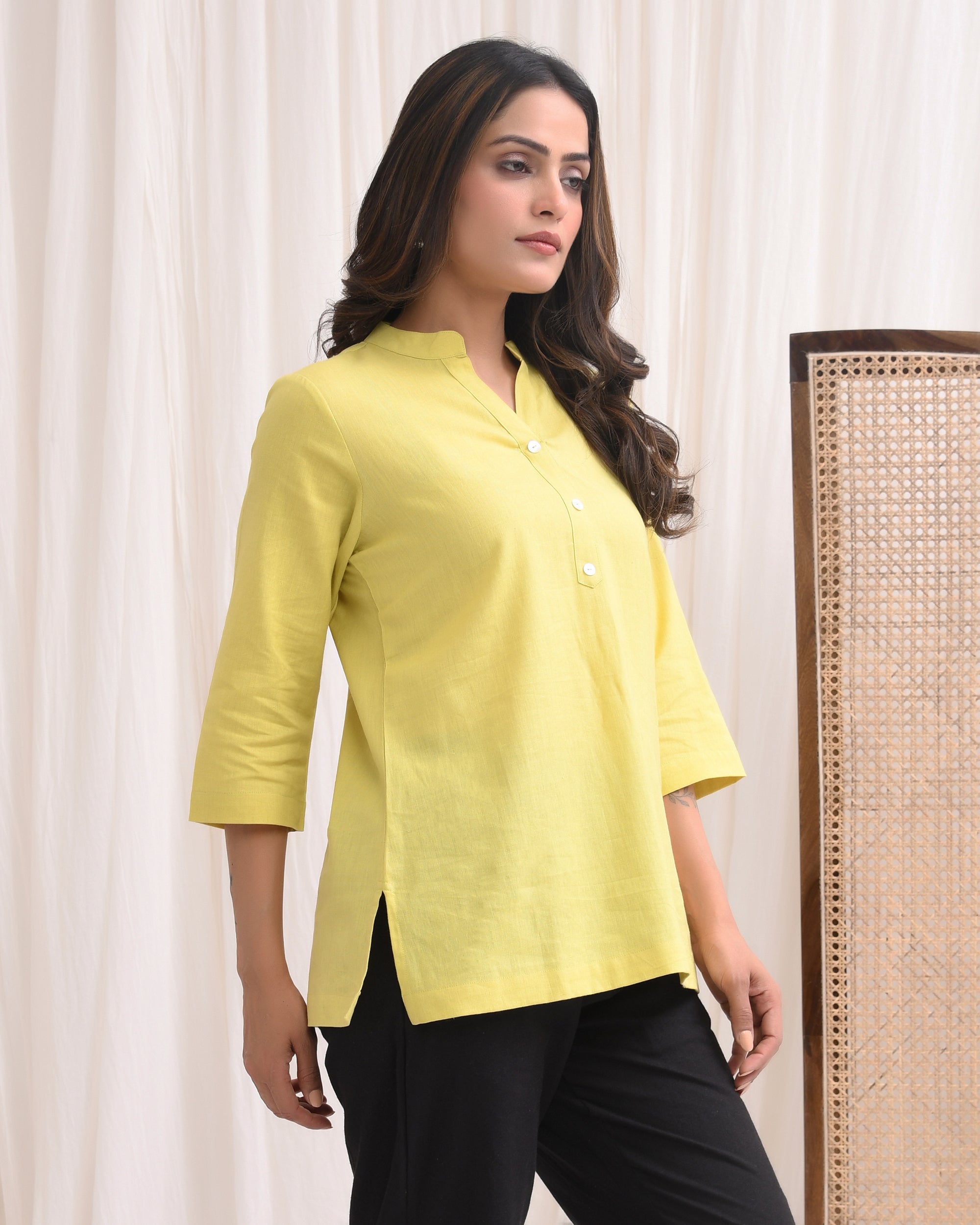 Pistachio Green Airy Linen Short Kurta