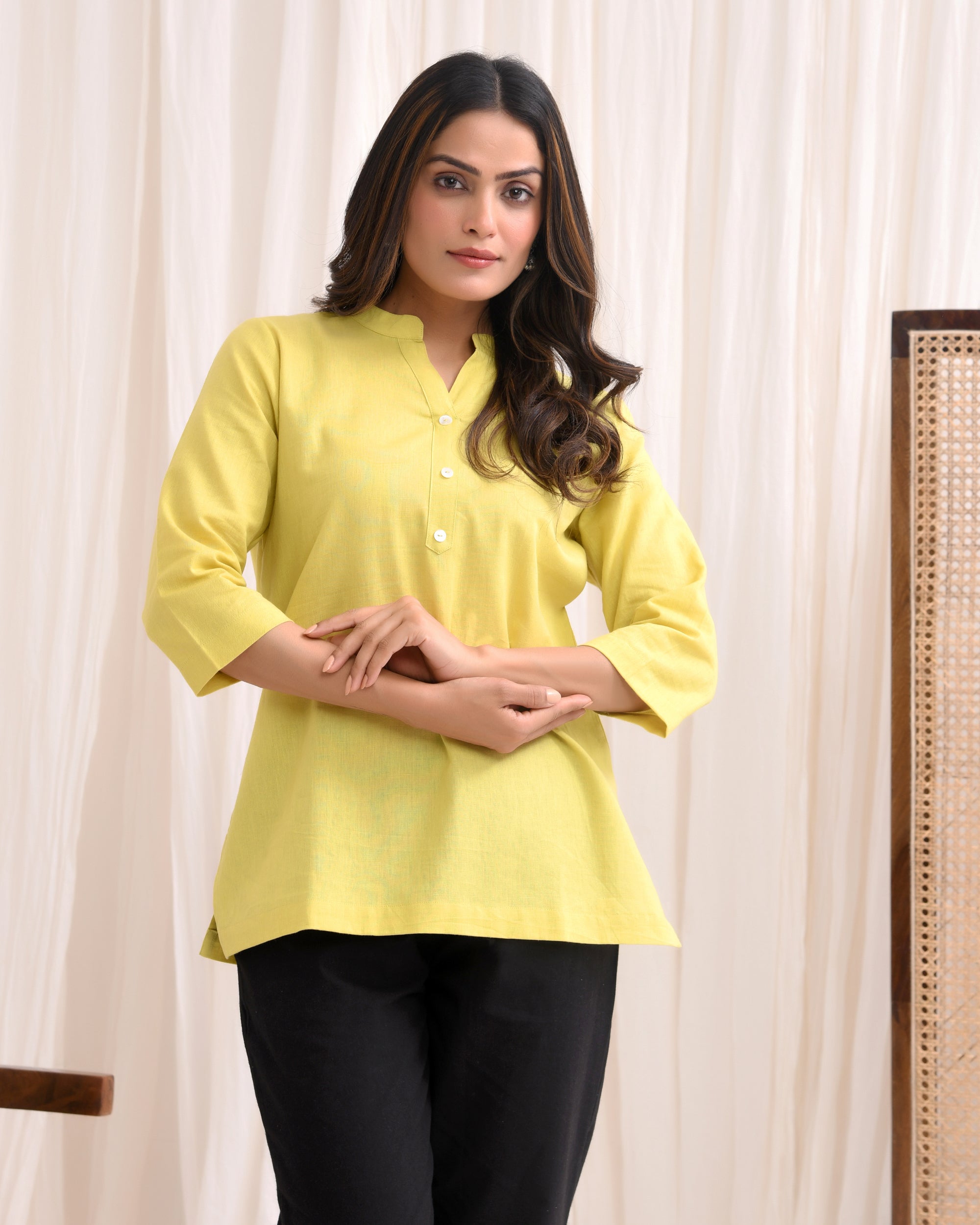 Pistachio Green Airy Linen Short Kurta