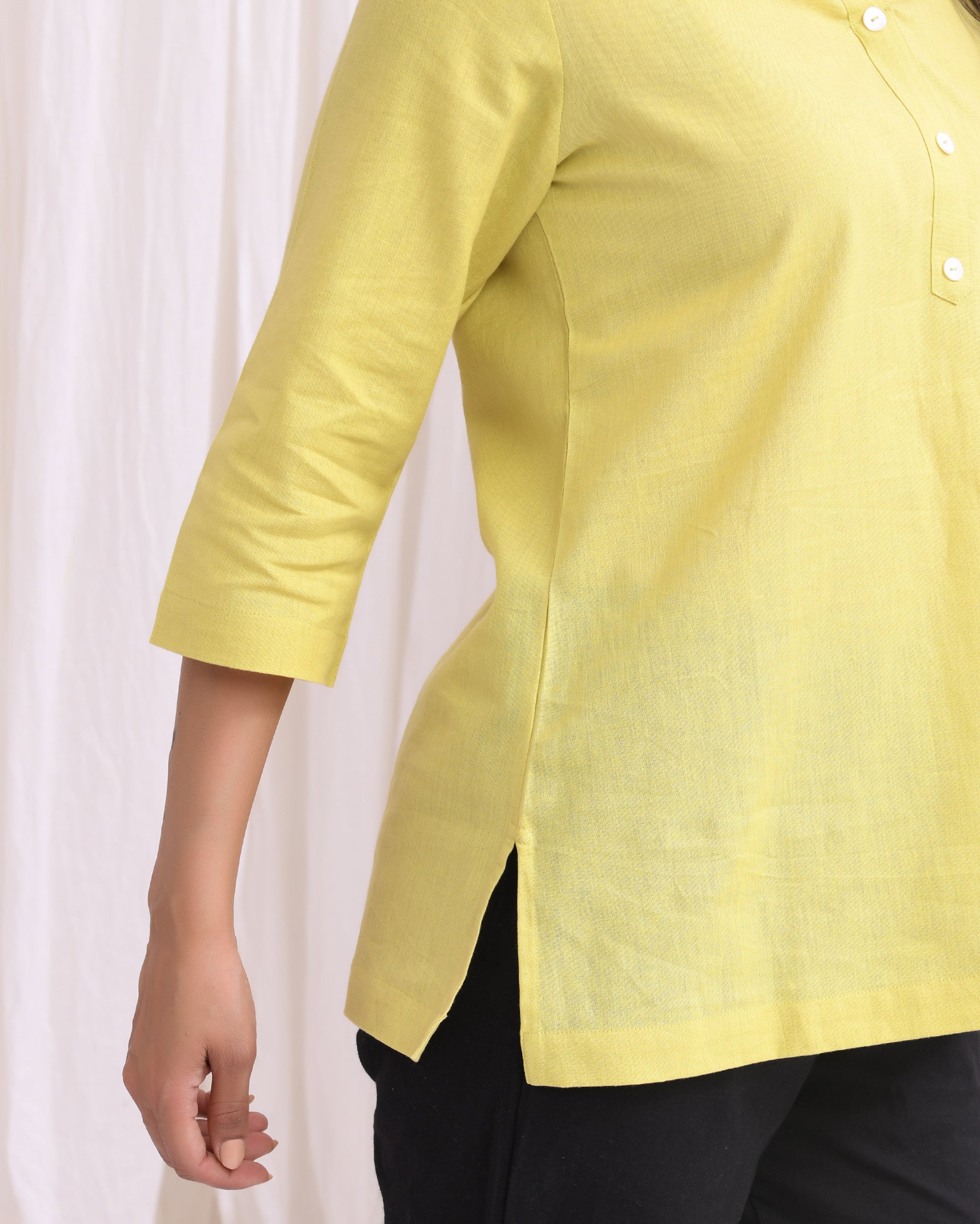 Pistachio Green Airy Linen Short Kurta