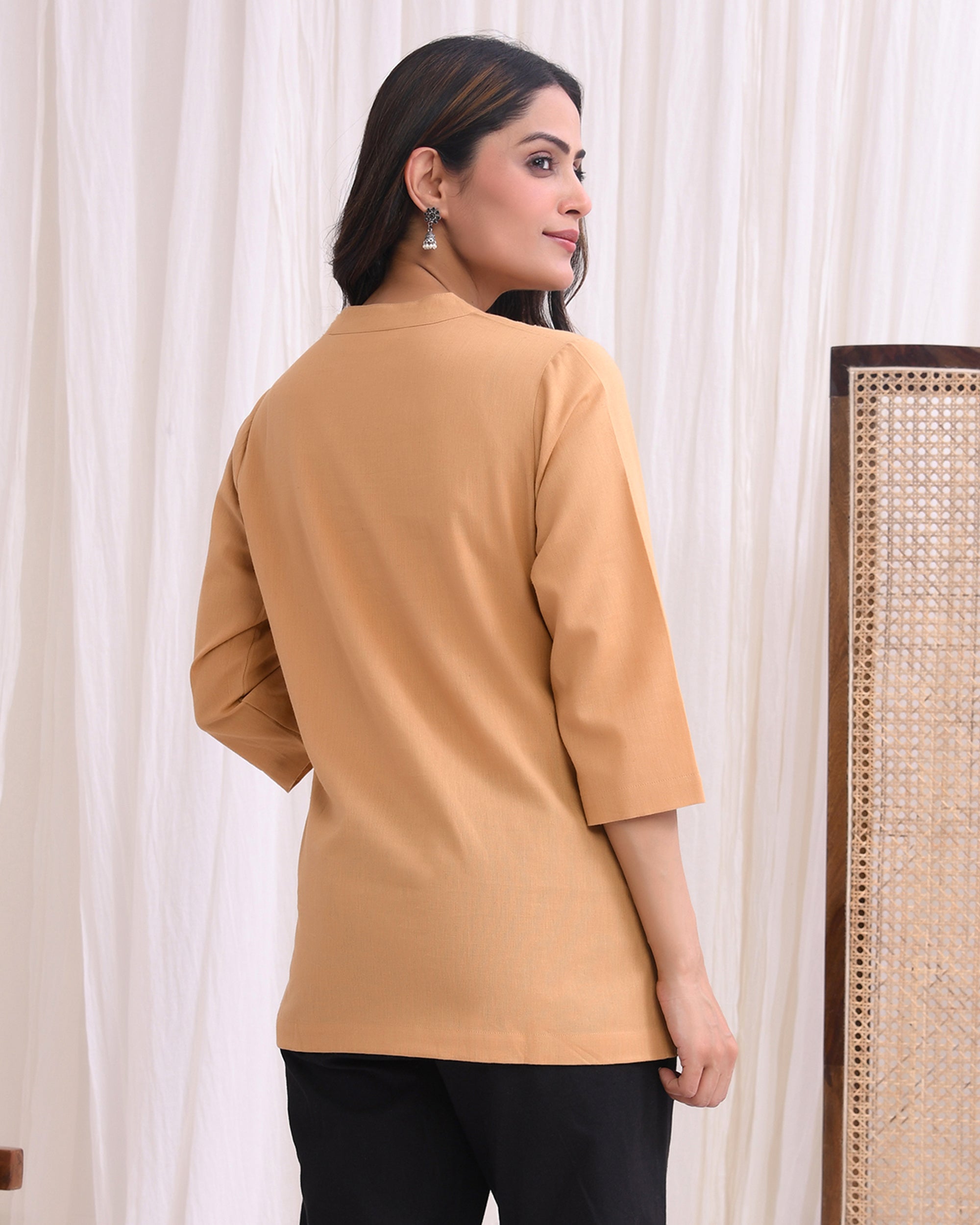 Coffee Brown Airy Linen Short Kurta