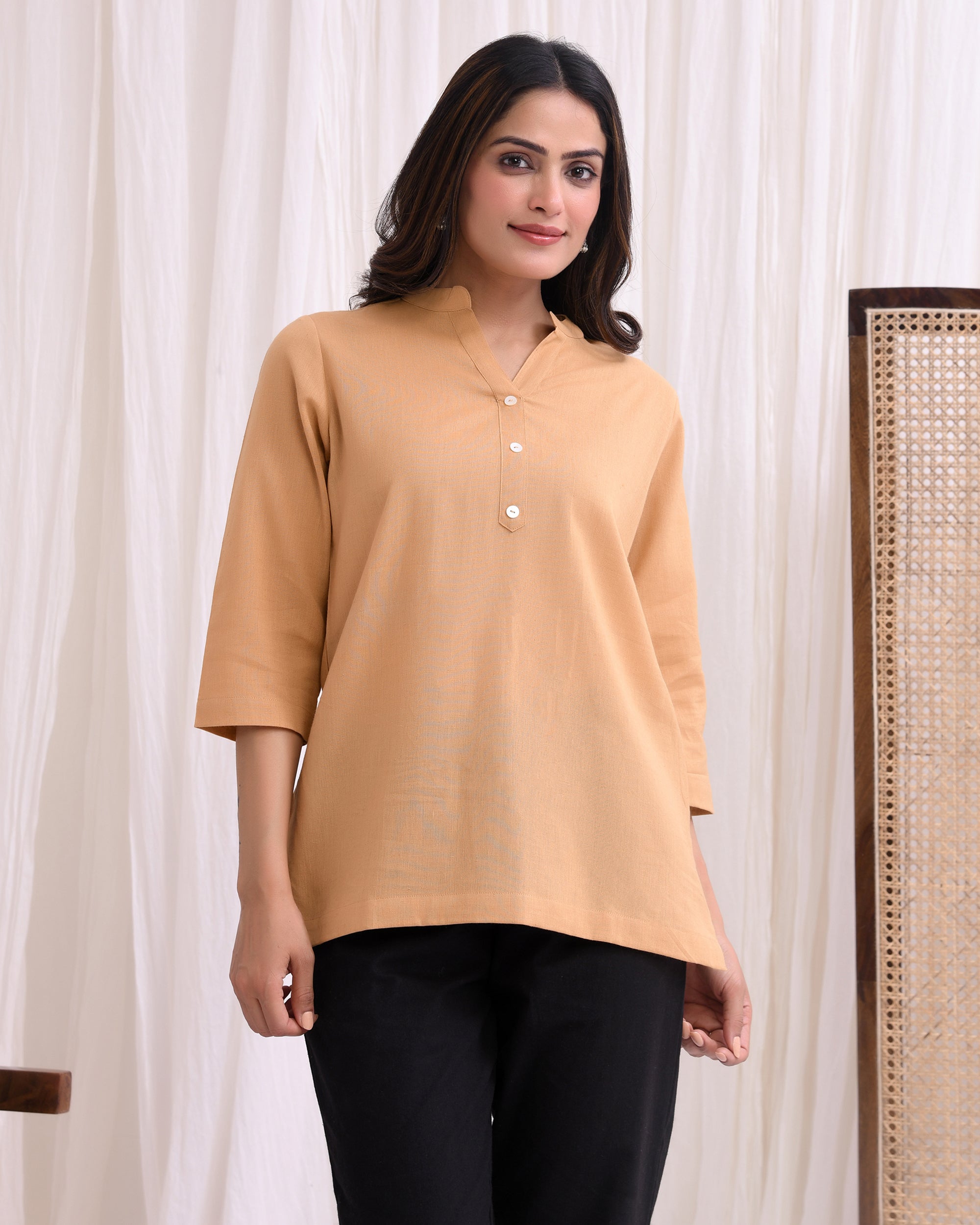 Coffee Brown Airy Linen Short Kurta