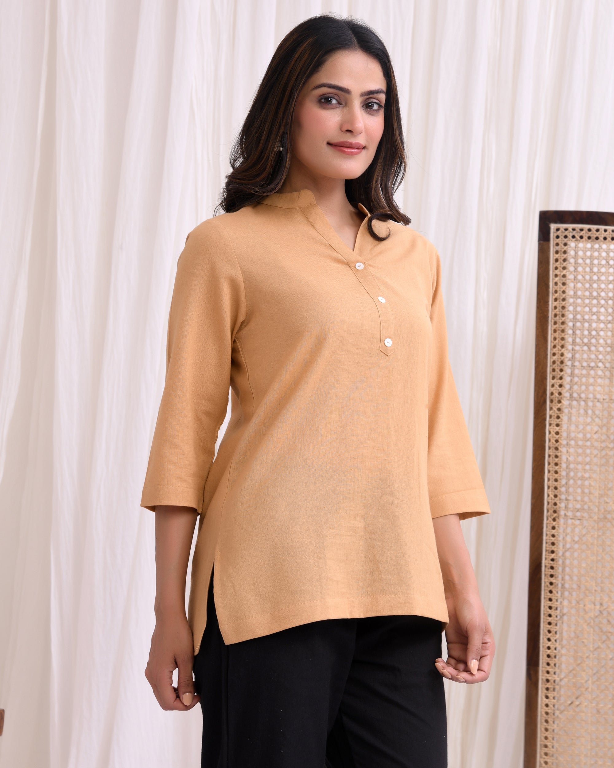 Coffee Brown Airy Linen Short Kurta