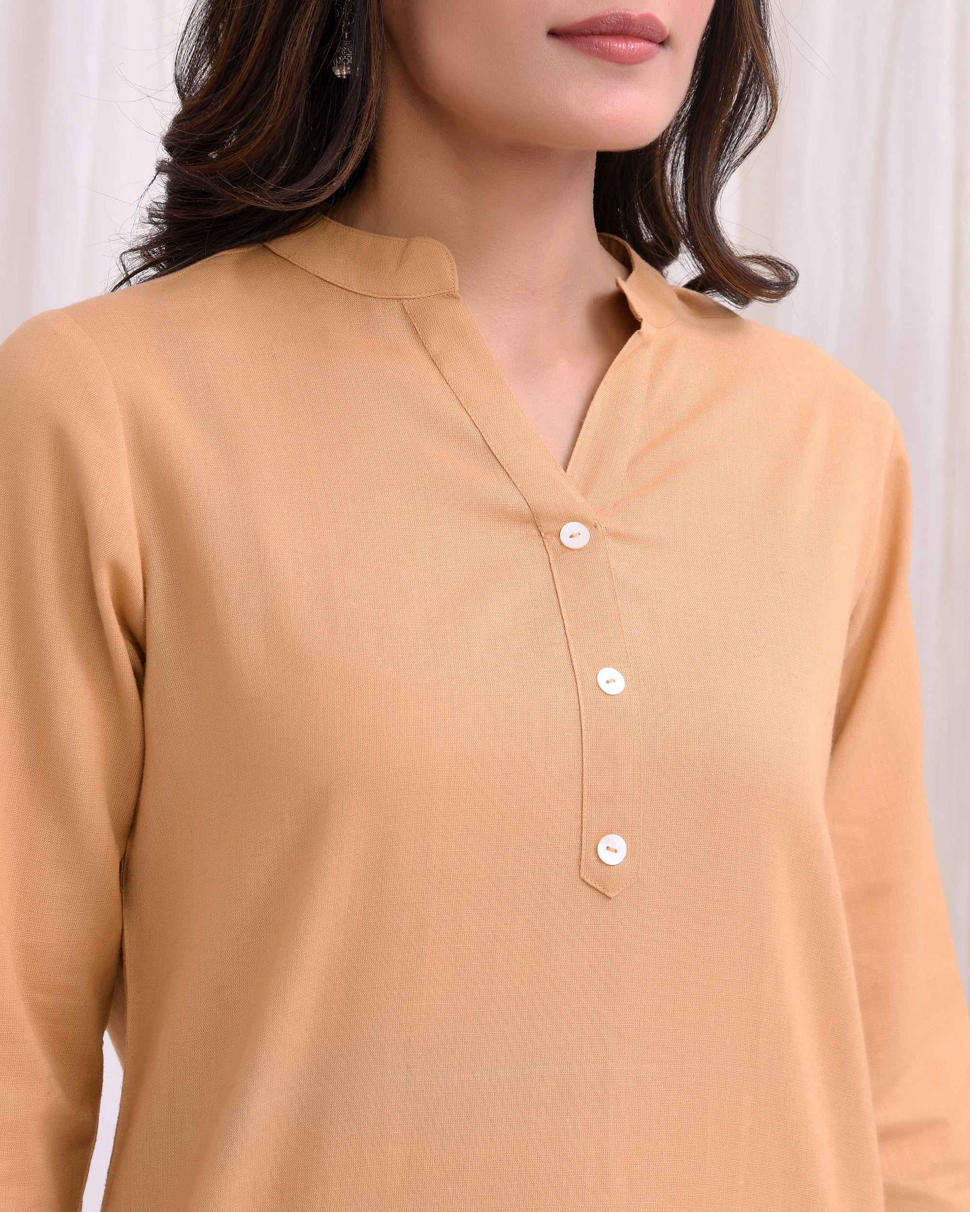 Coffee Brown Airy Linen Short Kurta
