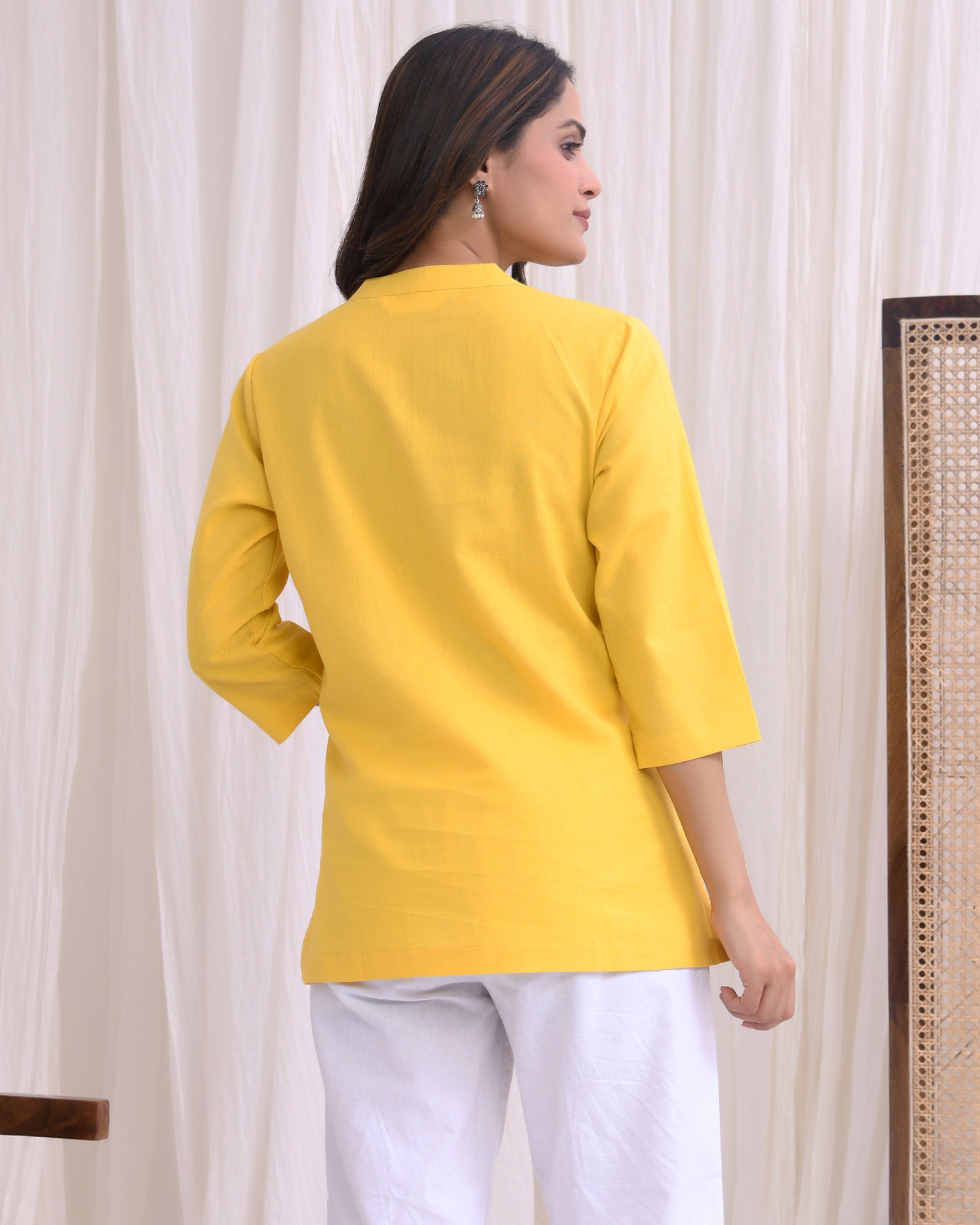 Yellow Airy Linen Short Kurta