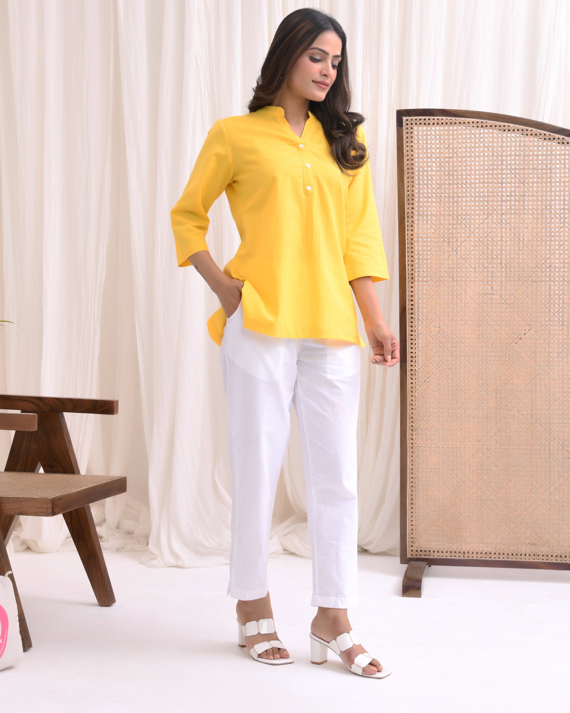Yellow Airy Linen Short Kurta