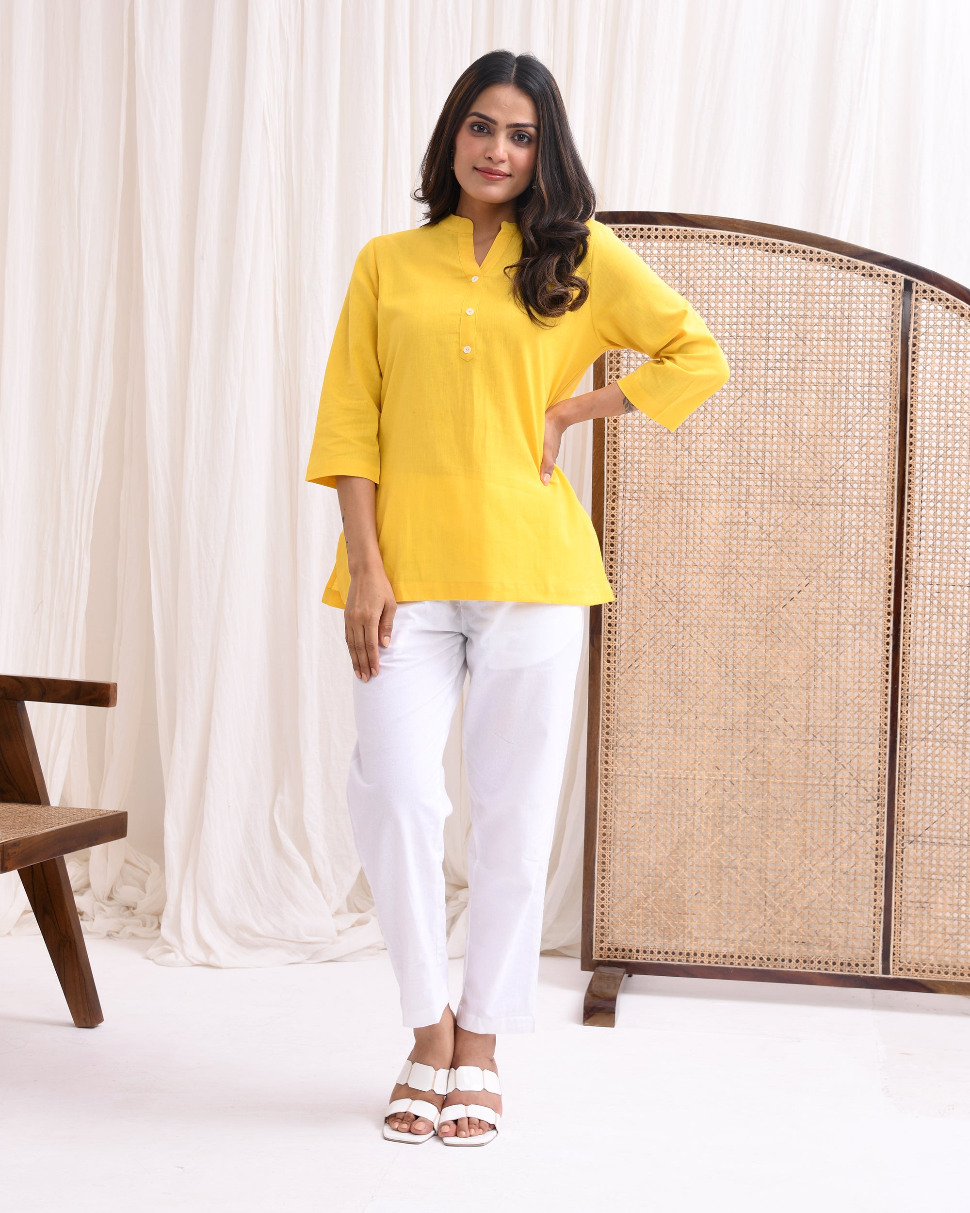 Yellow Airy Linen Short Kurta