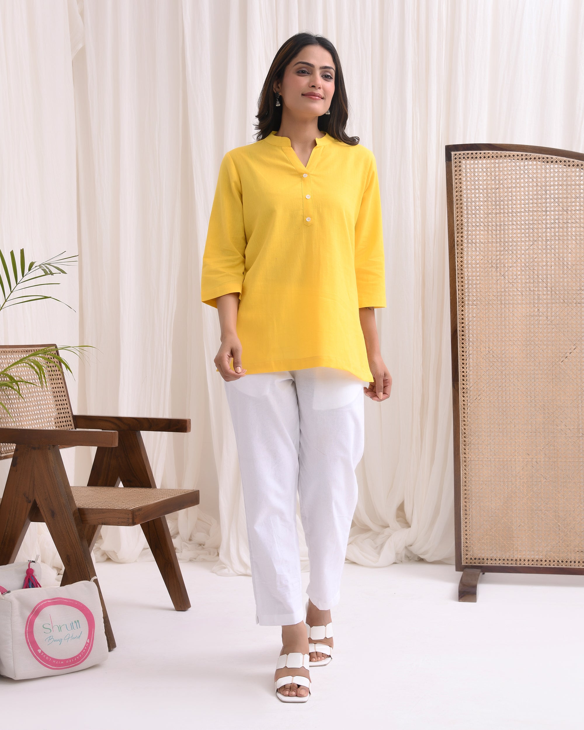 Yellow Airy Linen Short Kurta