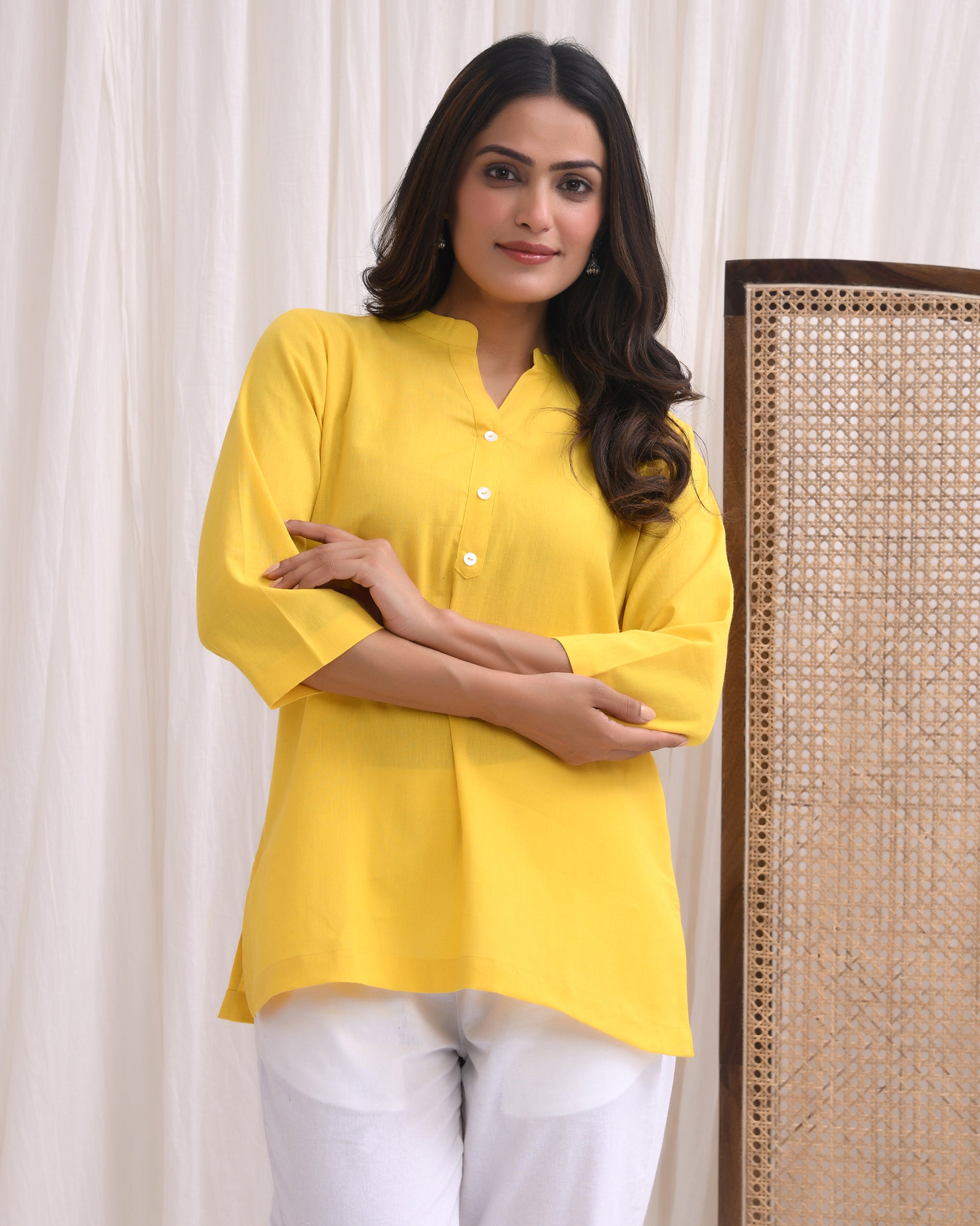 Yellow Airy Linen Short Kurta