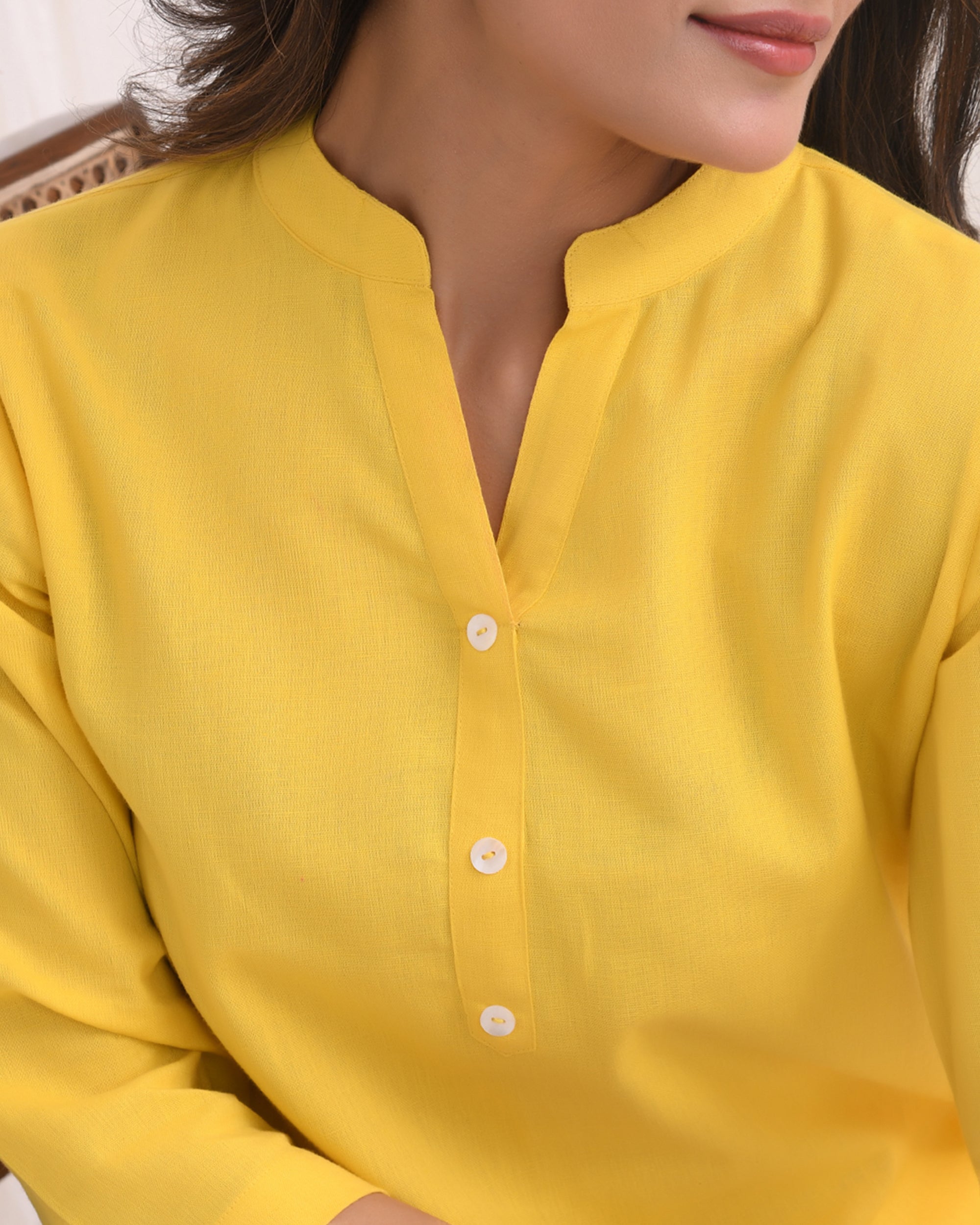 Yellow Airy Linen Short Kurta