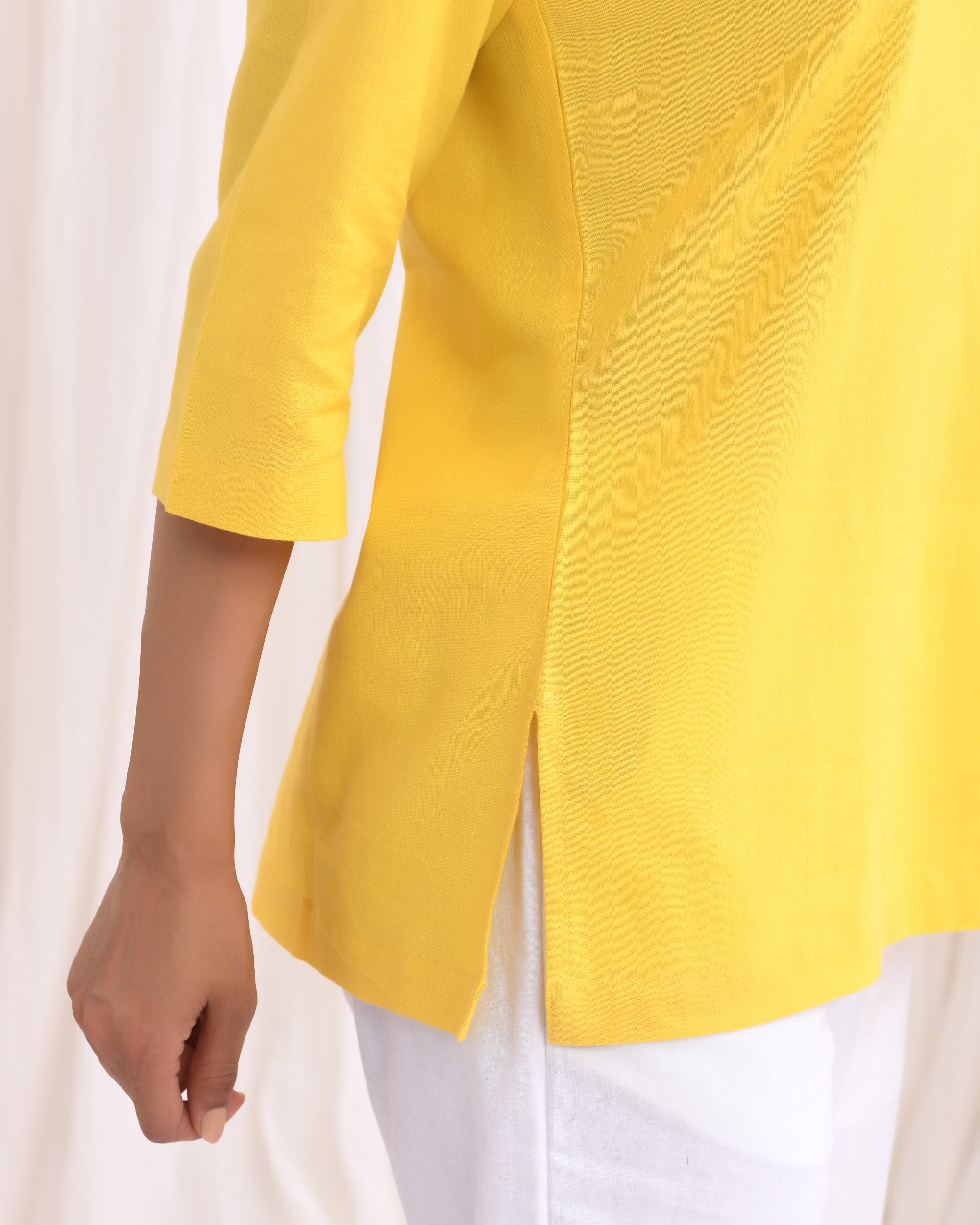 Yellow Airy Linen Short Kurta