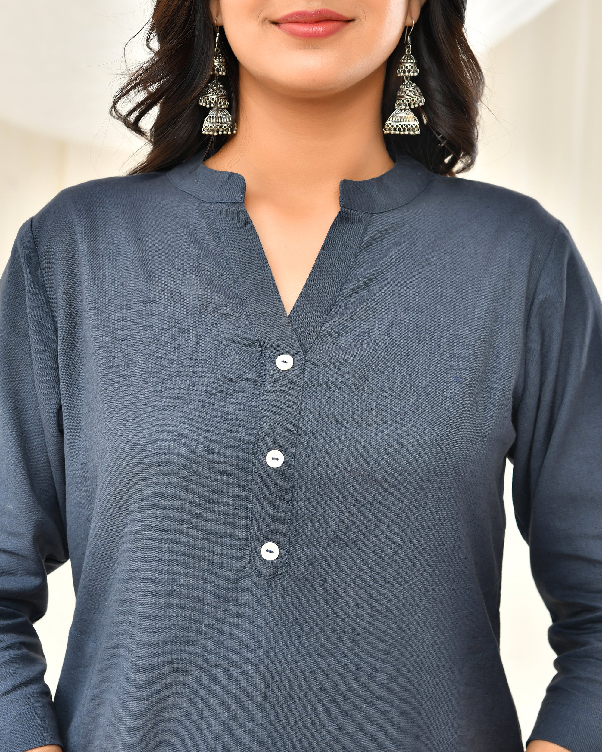 Cement Grey Airy Linen Long Kurta