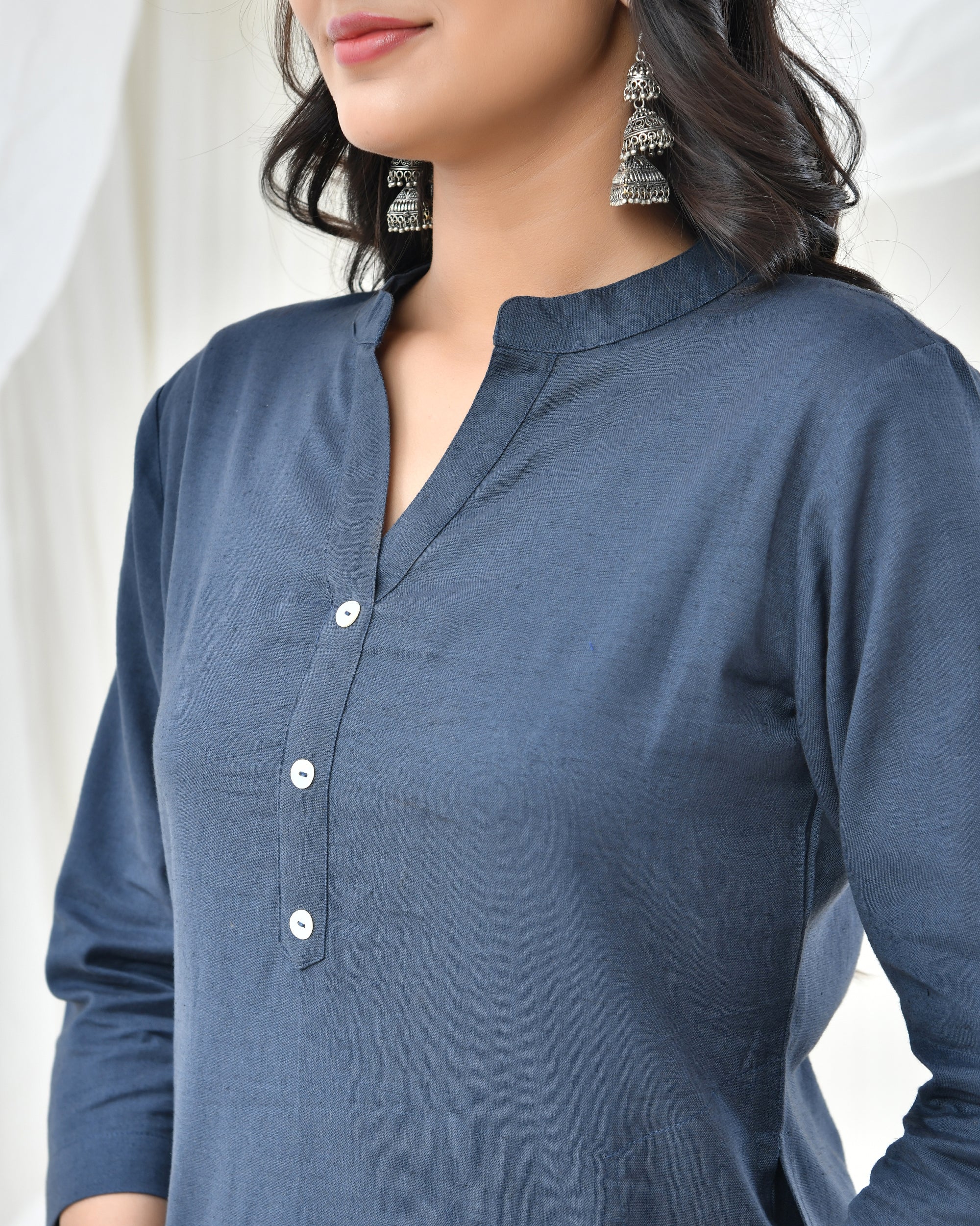 Cement Grey Airy Linen Long Kurta