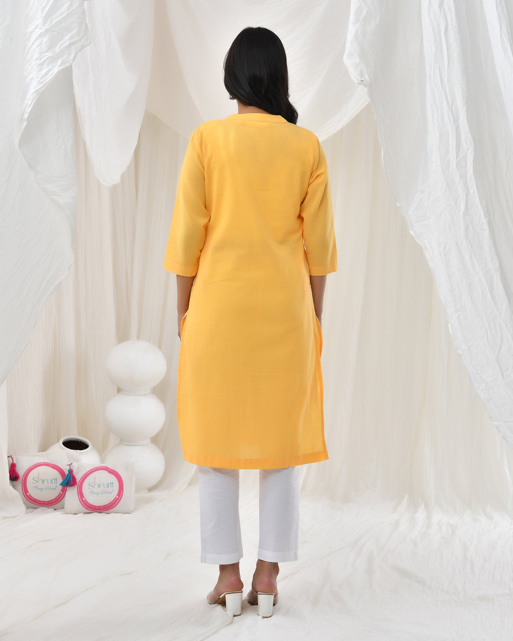 Yellow Airy Linen Long Kurta