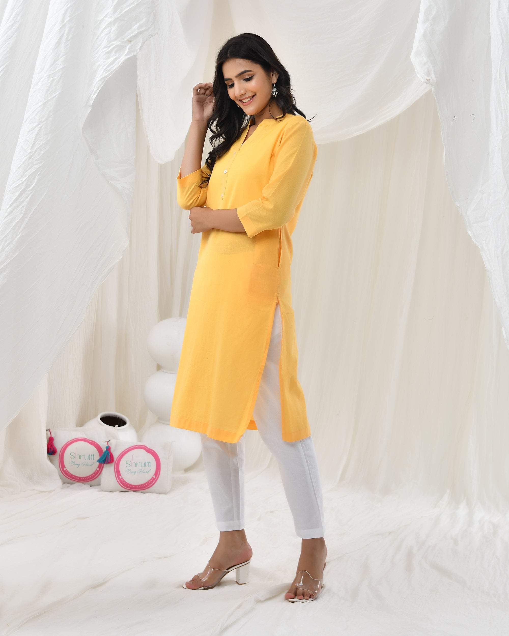 Yellow Airy Linen Long Kurta
