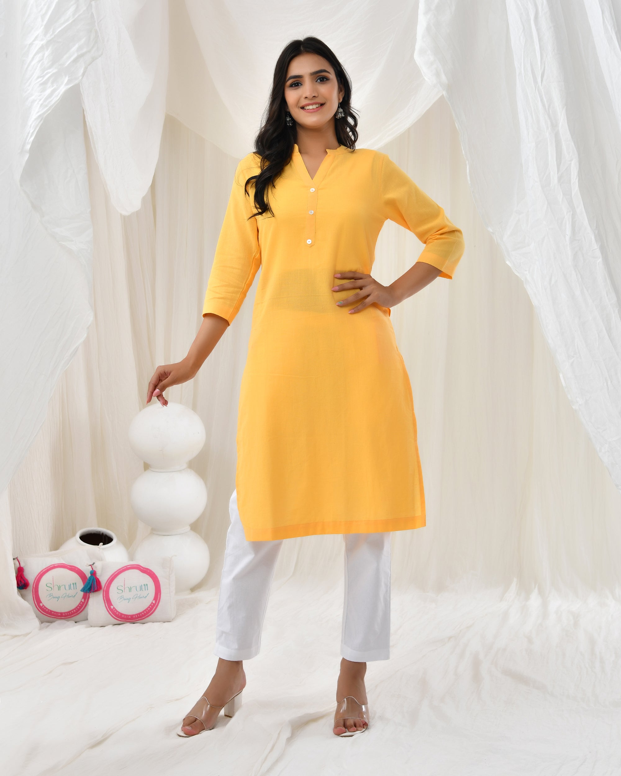 Yellow Airy Linen Long Kurta
