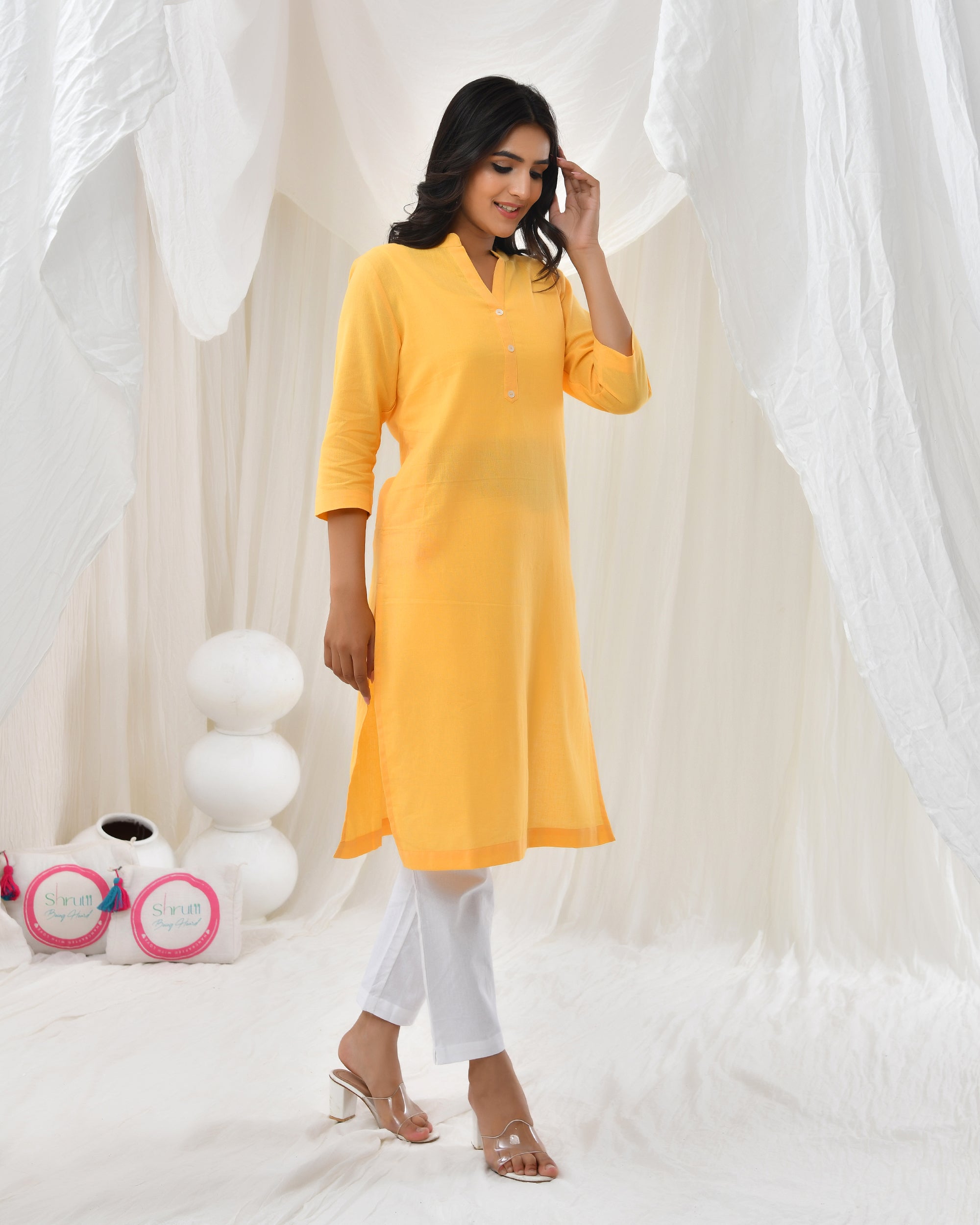 Yellow Airy Linen Long Kurta