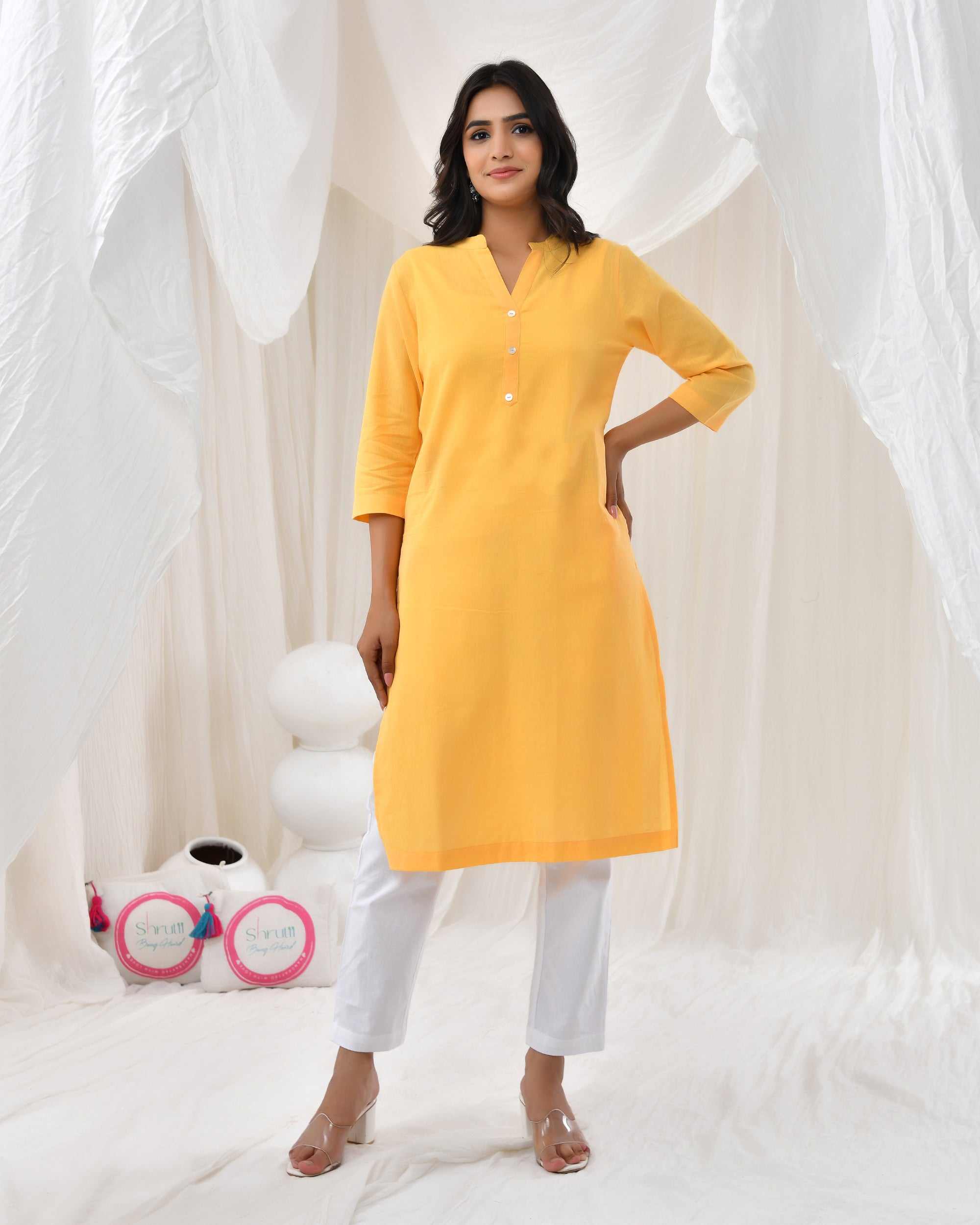 Yellow Airy Linen Long Kurta