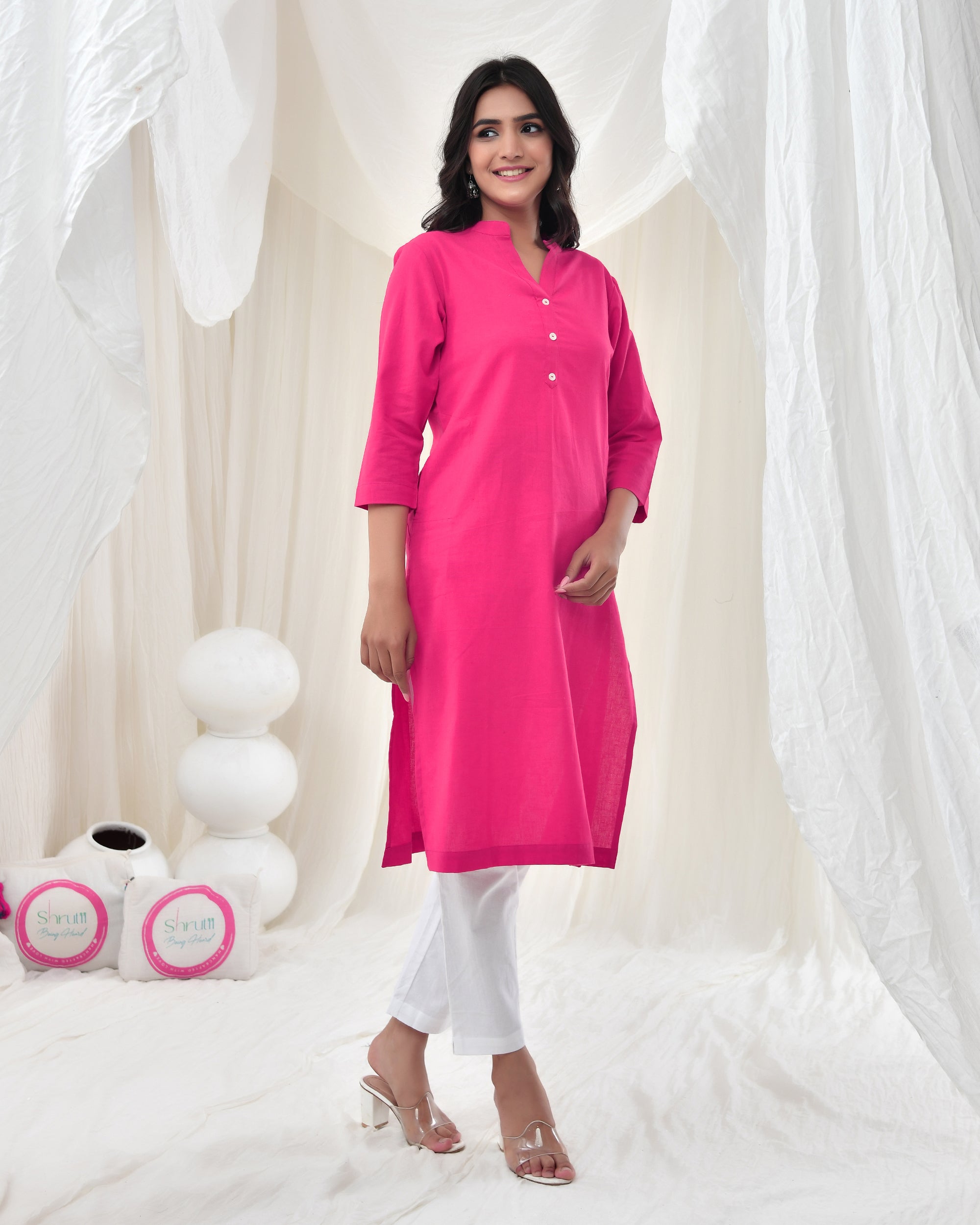 Bubble Gum Pink Airy Linen Long Kurta