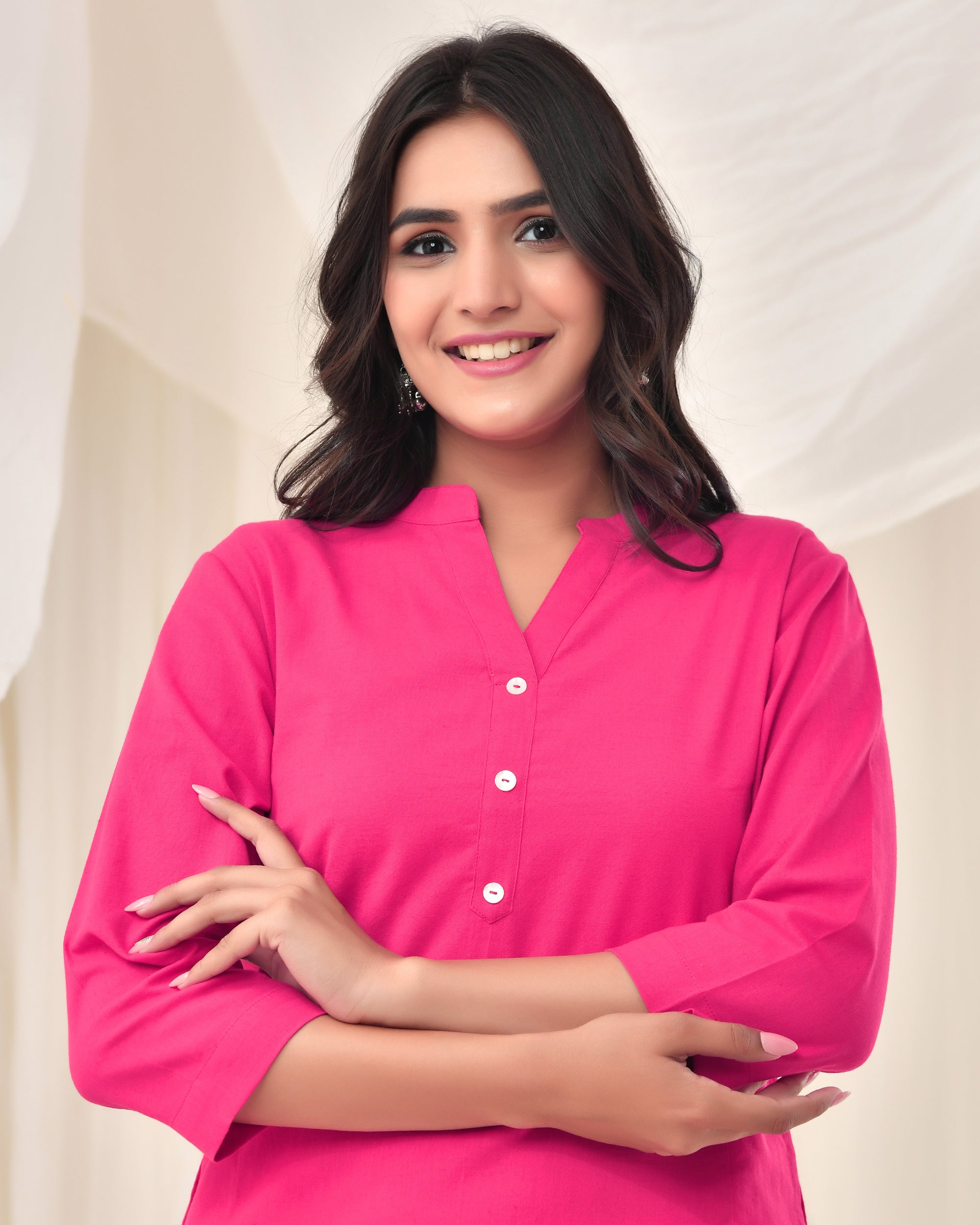 Bubble Gum Pink Airy Linen Long Kurta