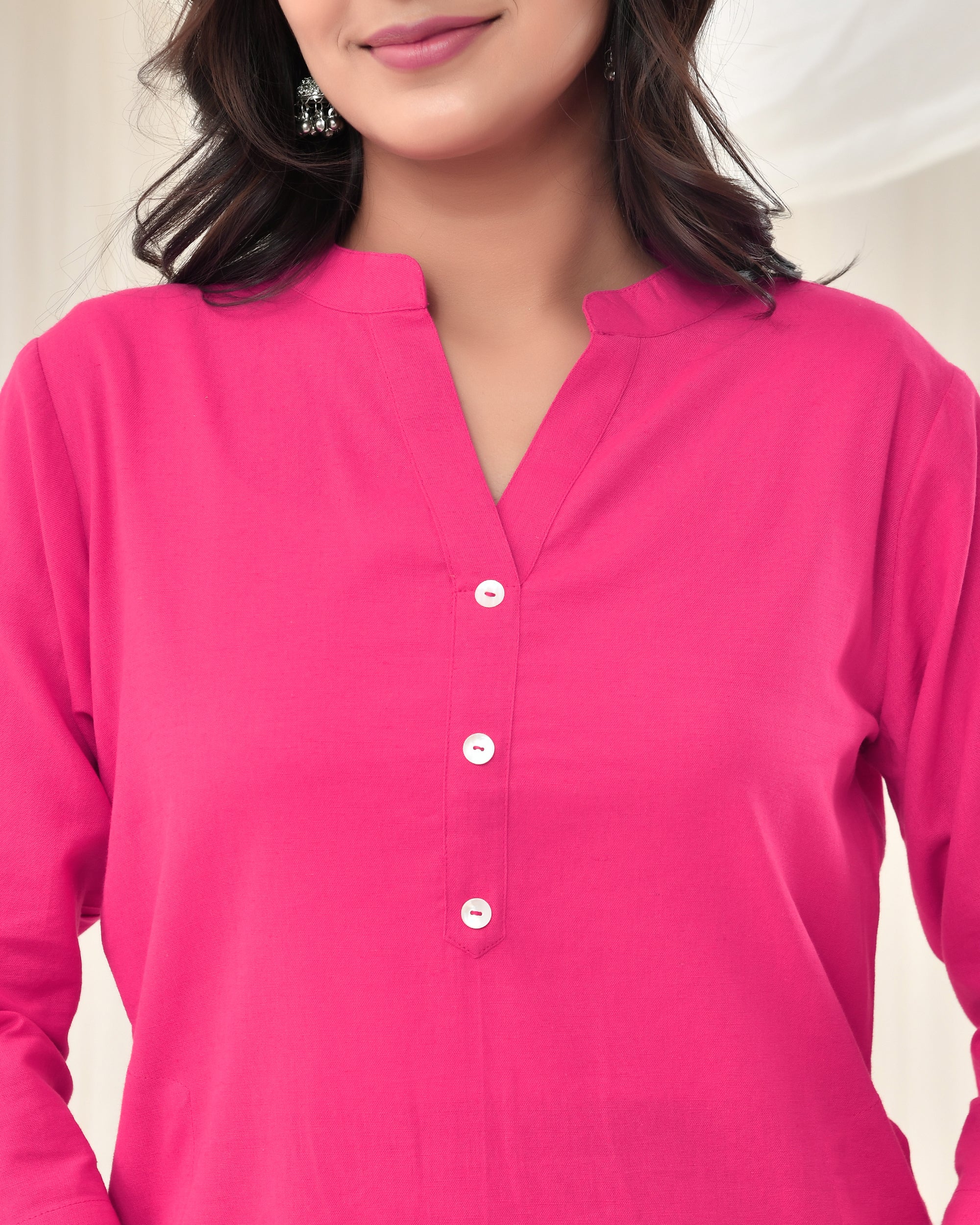 Bubble Gum Pink Airy Linen Long Kurta