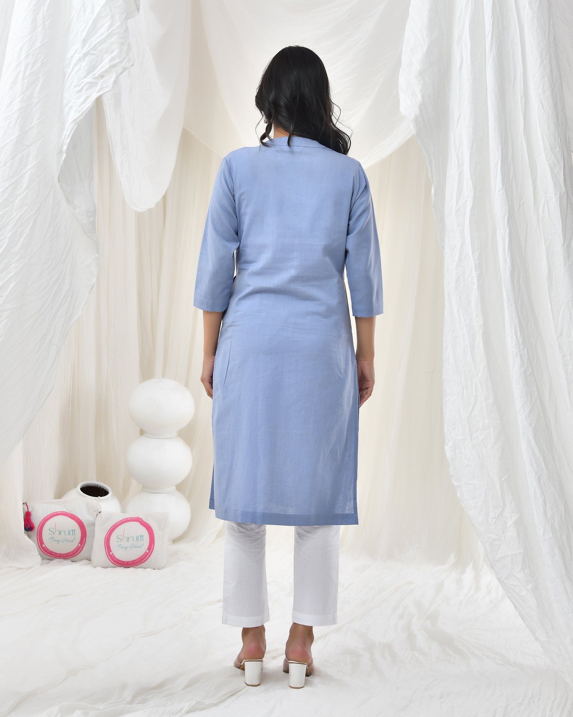 Sky Blue Airy Linen Long Kurta