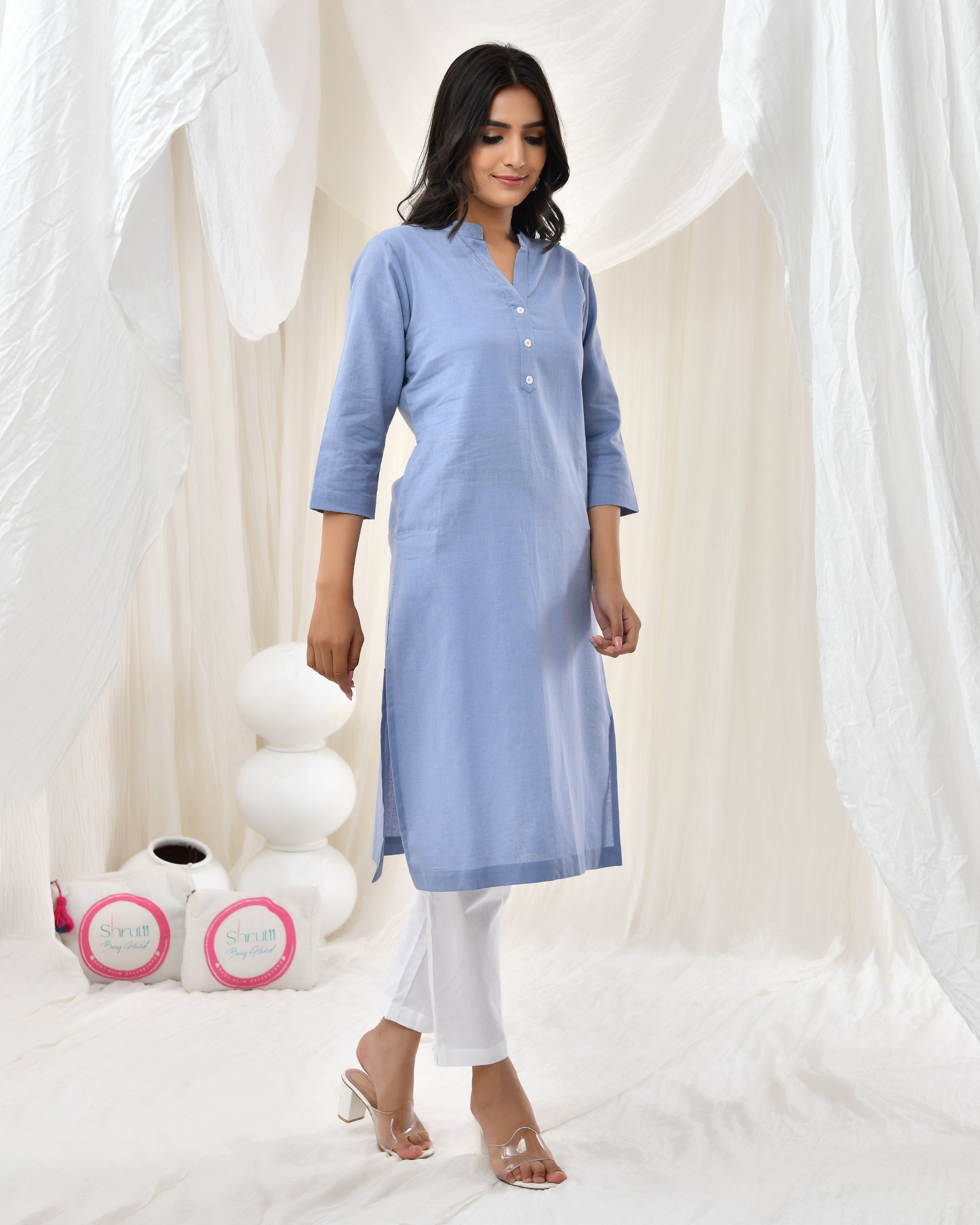 Sky Blue Airy Linen Long Kurta