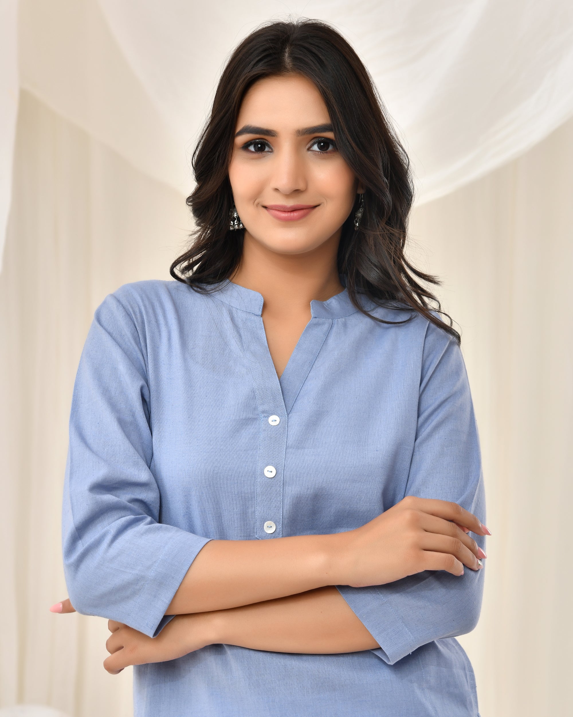Sky Blue Airy Linen Long Kurta
