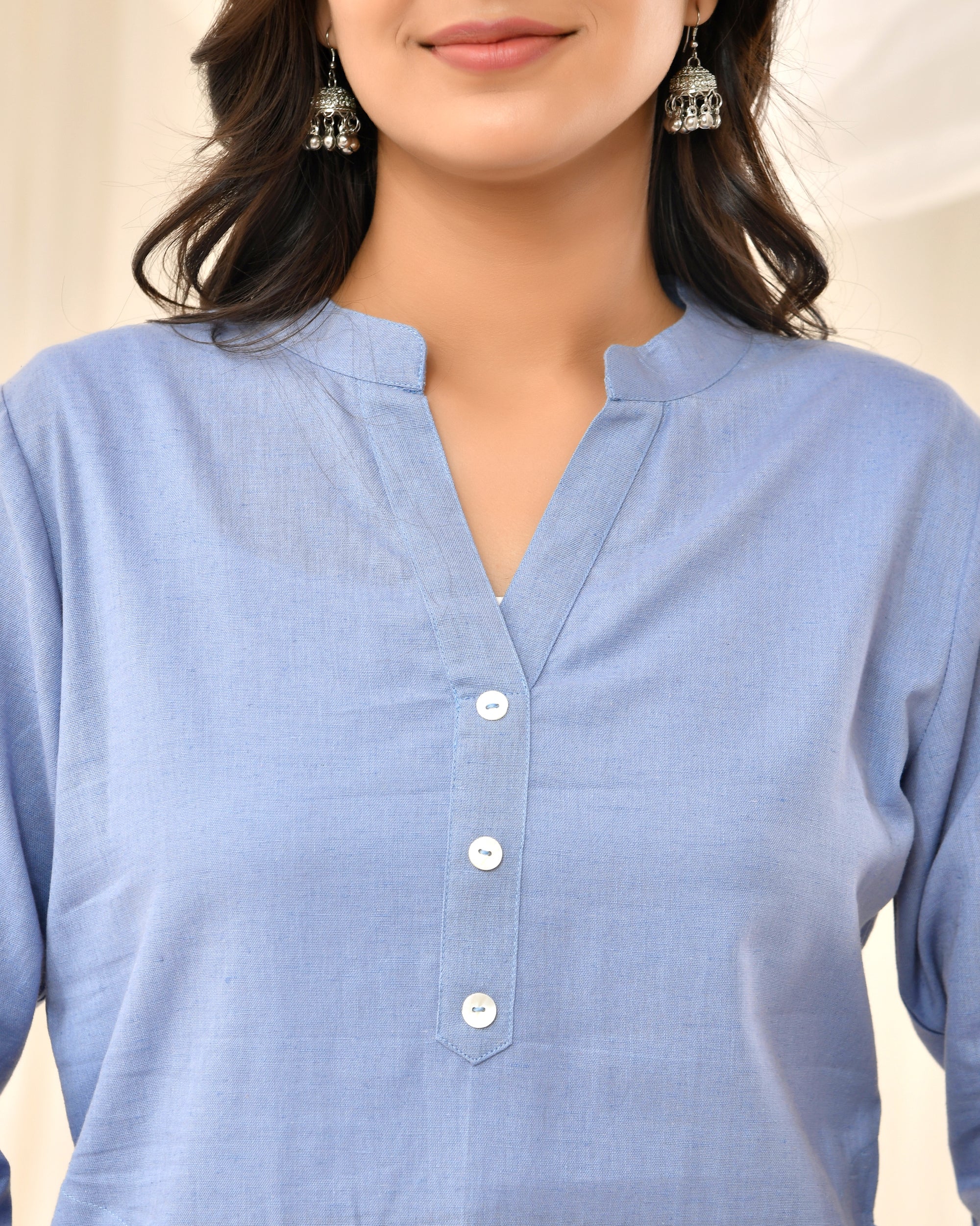 Sky Blue Airy Linen Long Kurta
