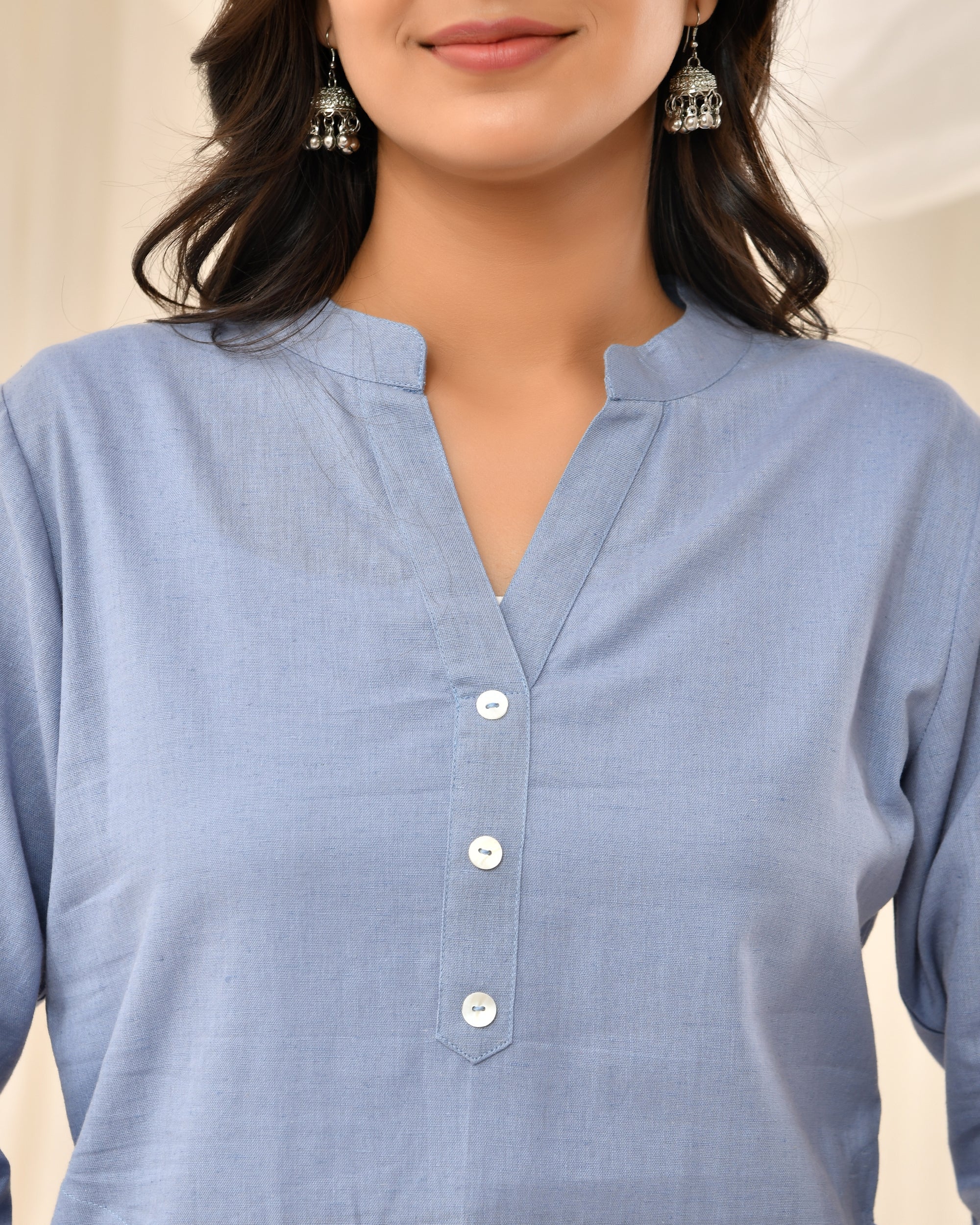Sky Blue Airy Linen Long Kurta