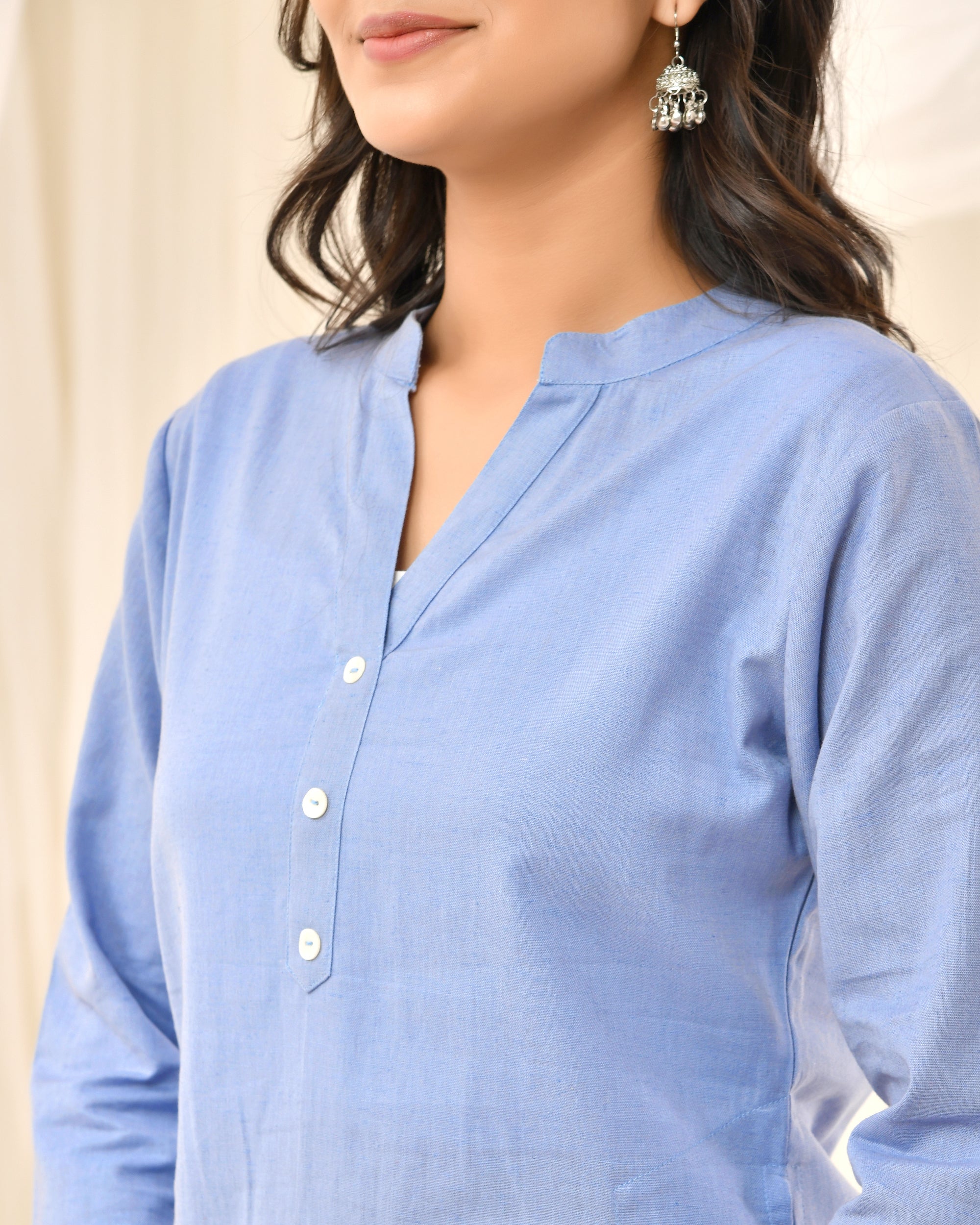 Sky Blue Airy Linen Long Kurta