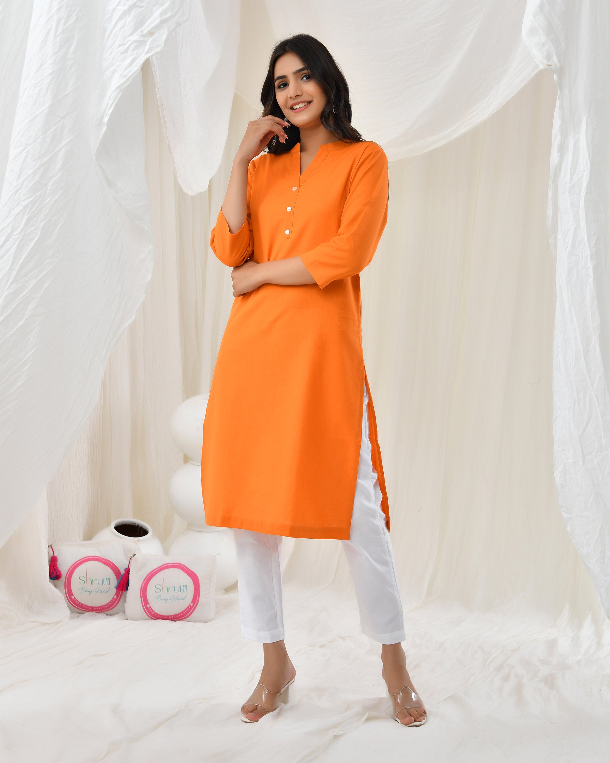 Tangy Orange Airy Linen Long Kurta