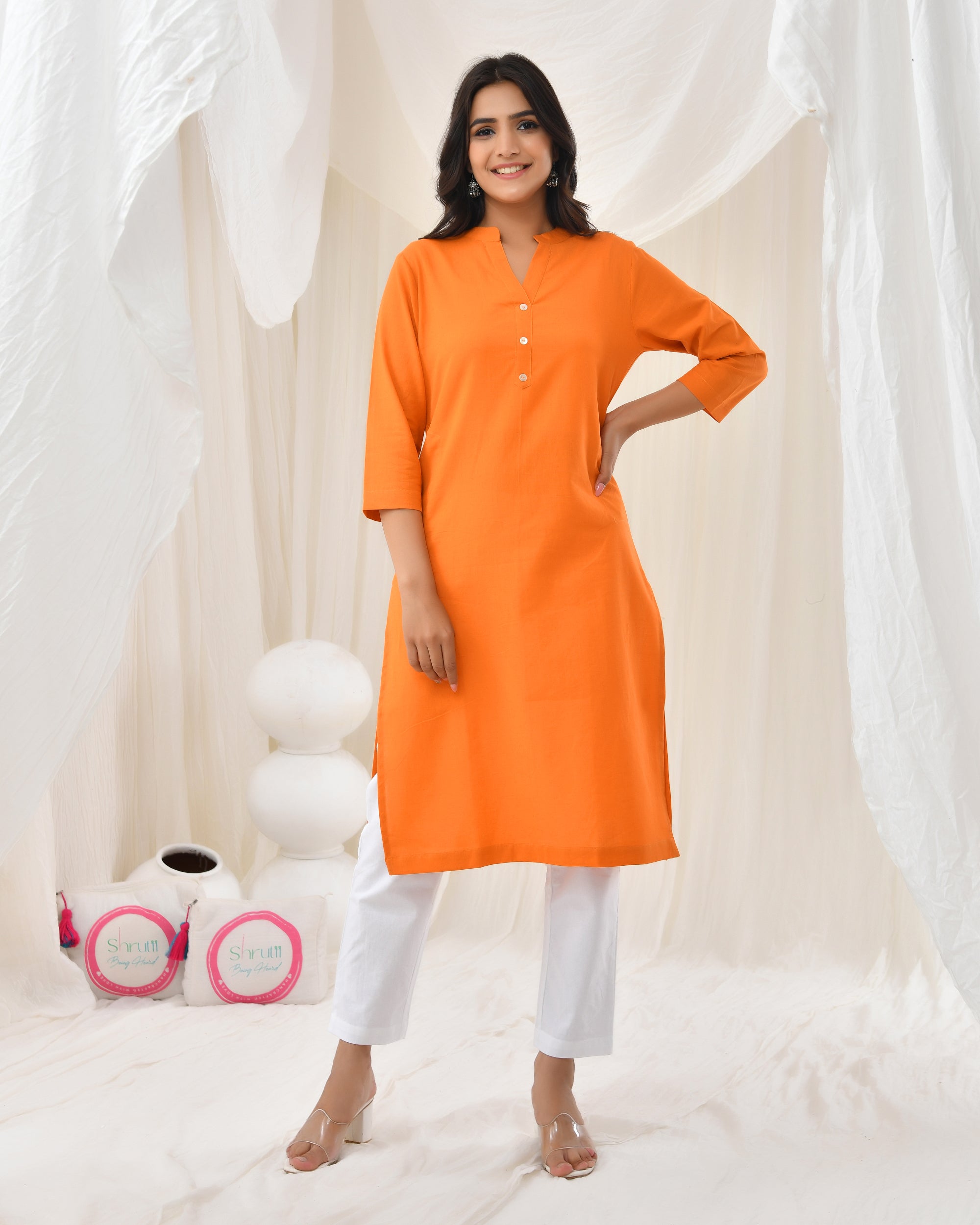 Tangy Orange Airy Linen Long Kurta