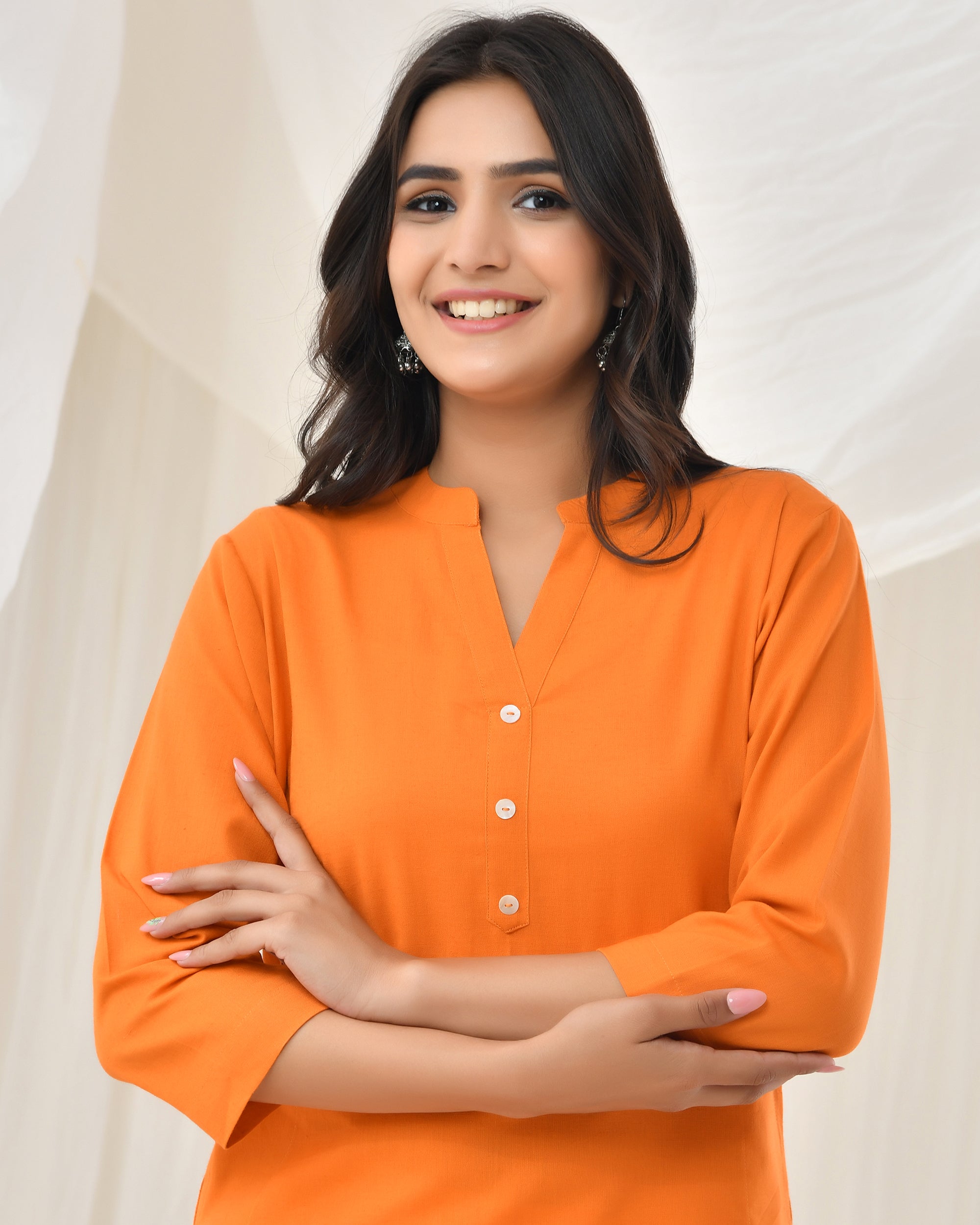 Tangy Orange Airy Linen Long Kurta