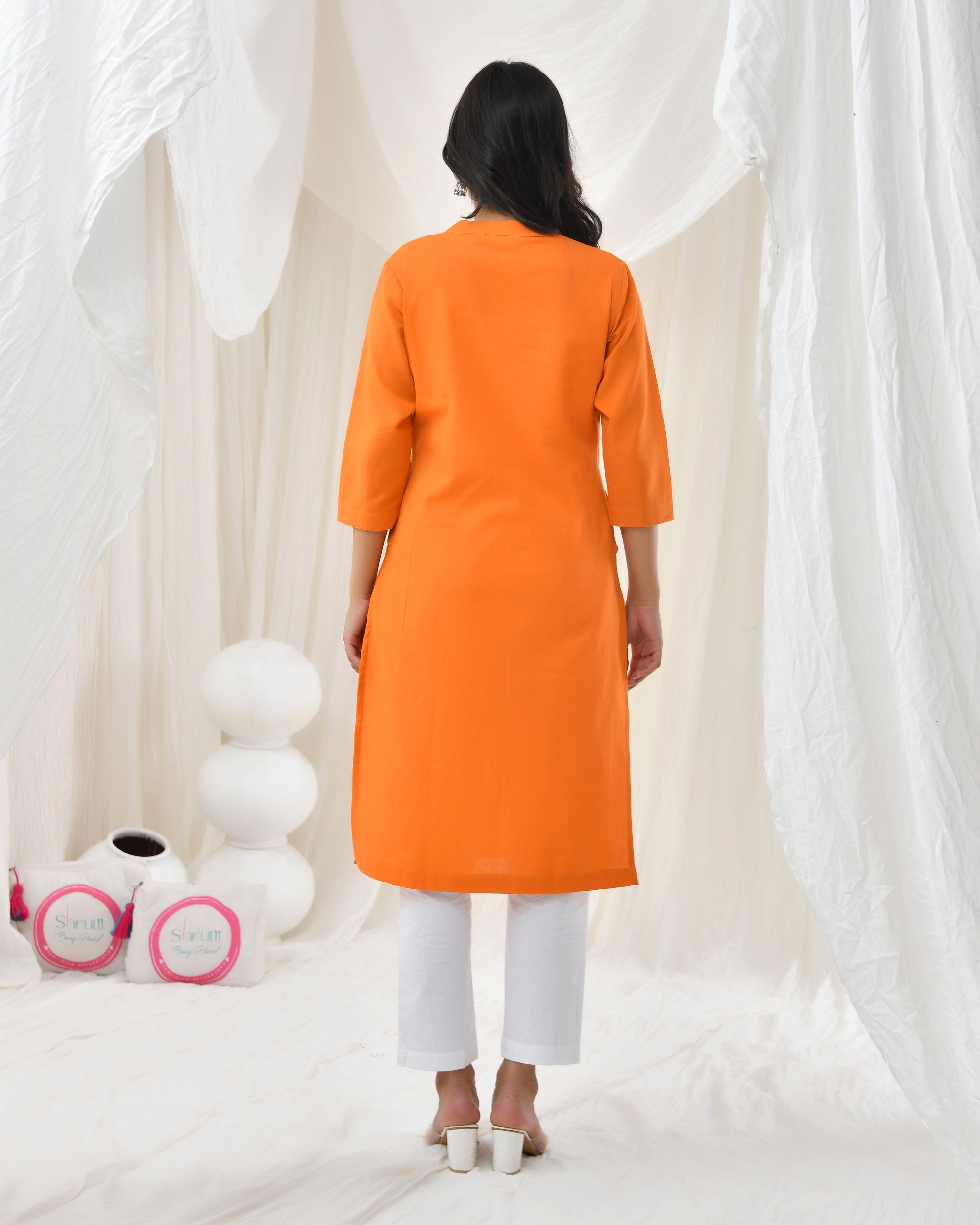Tangy Orange Airy Linen Long Kurta