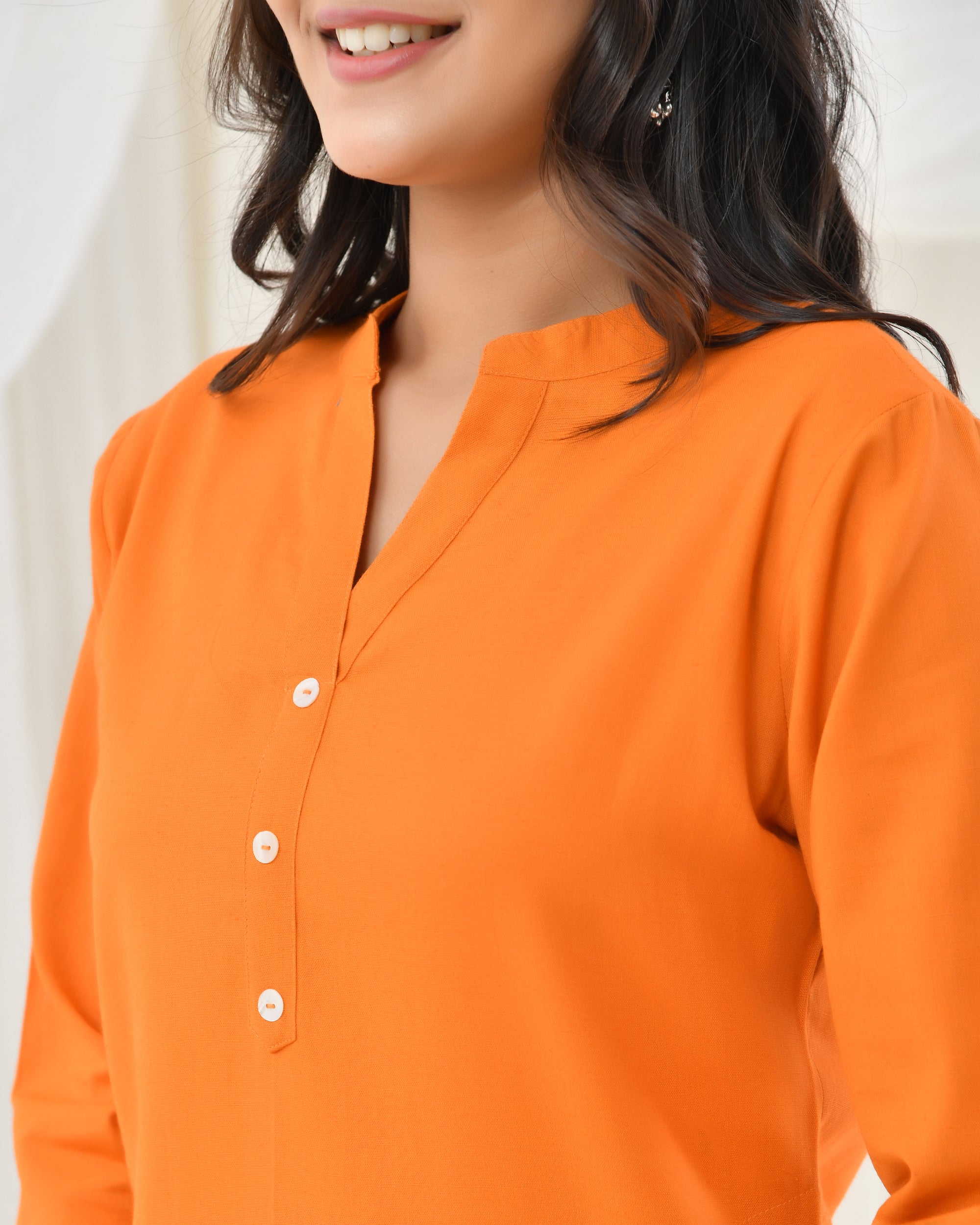 Tangy Orange Airy Linen Long Kurta