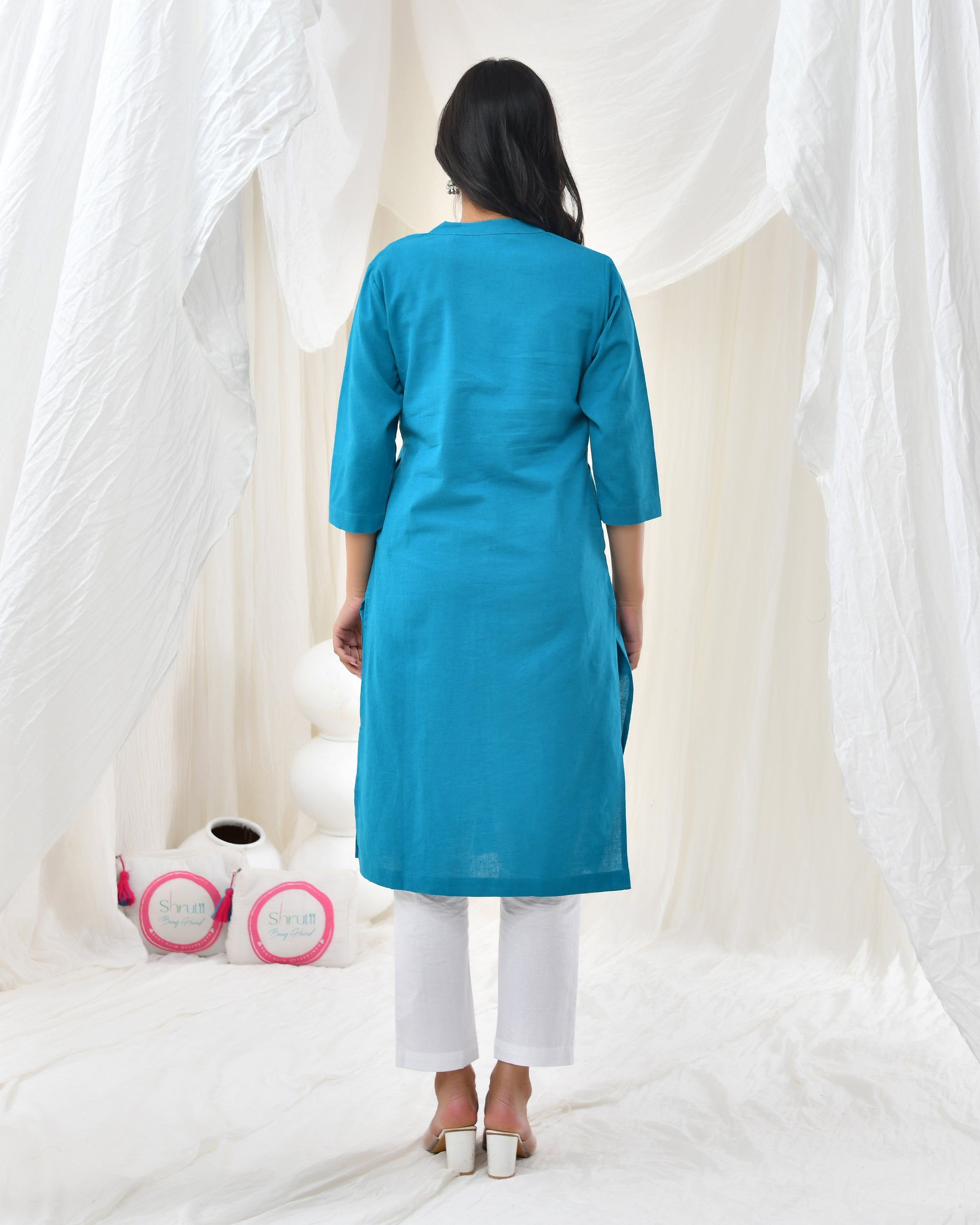 Turquoise Airy Linen Long Kurta