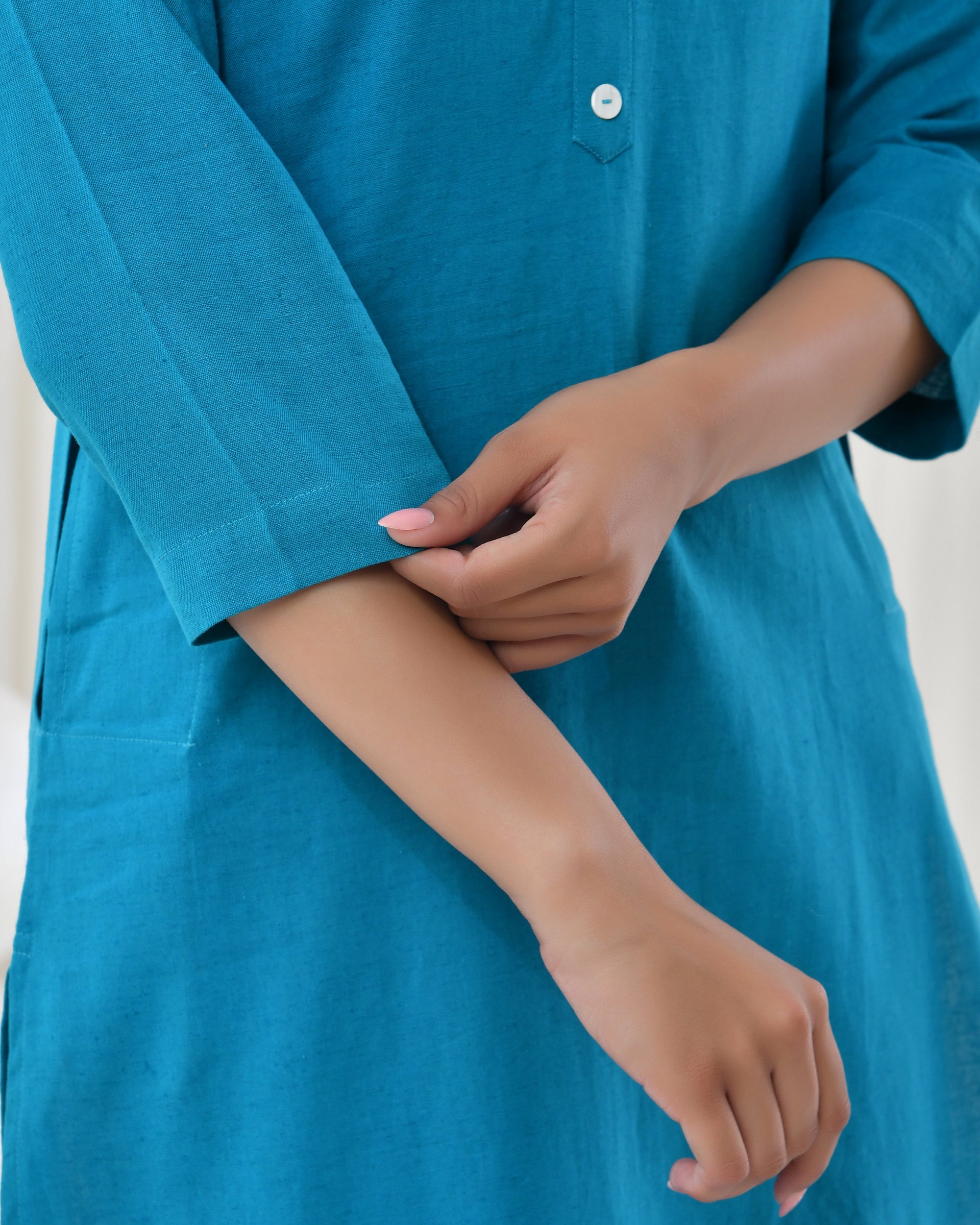 Turquoise Airy Linen Long Kurta