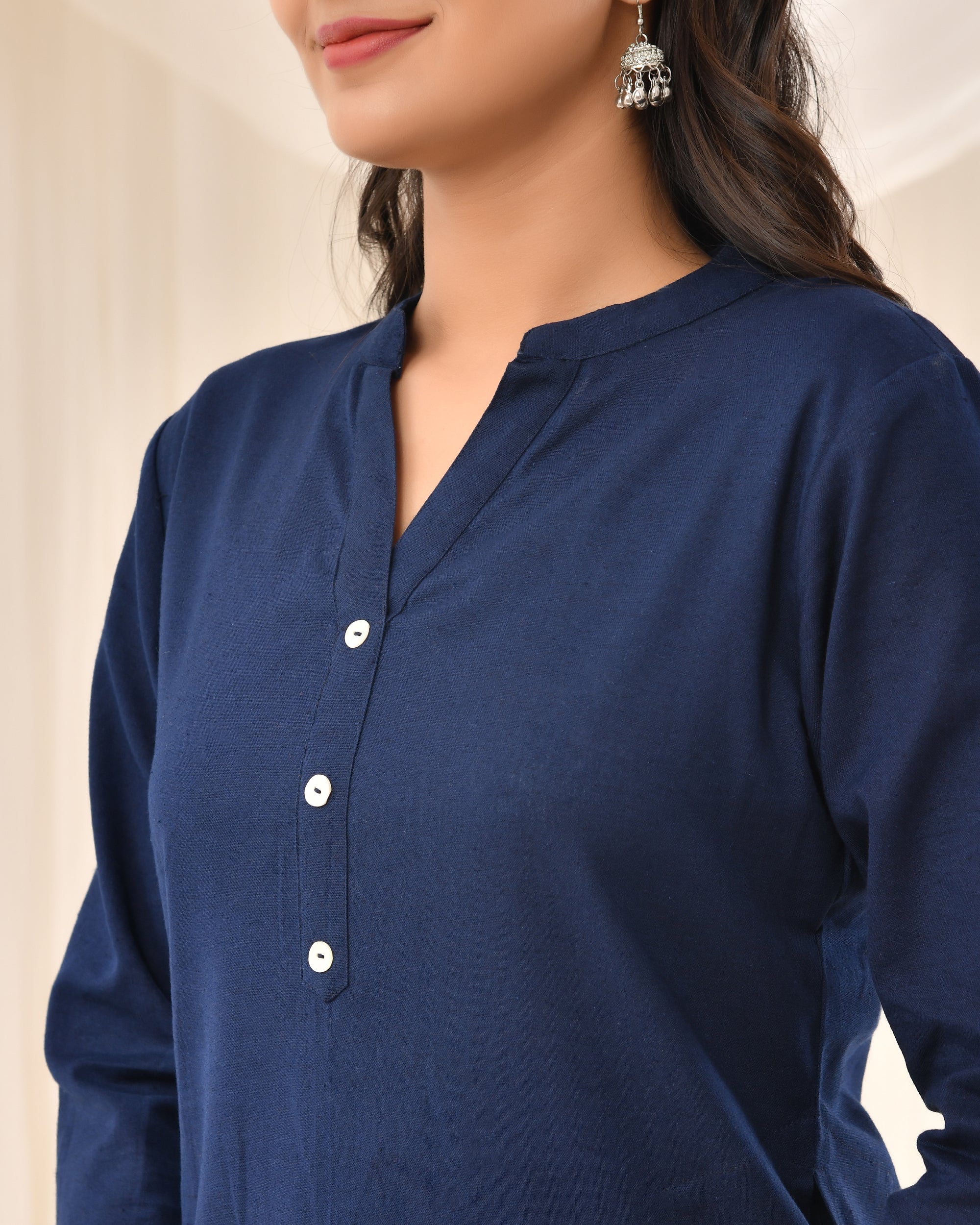 Navy Blue Airy Linen Long Kurta