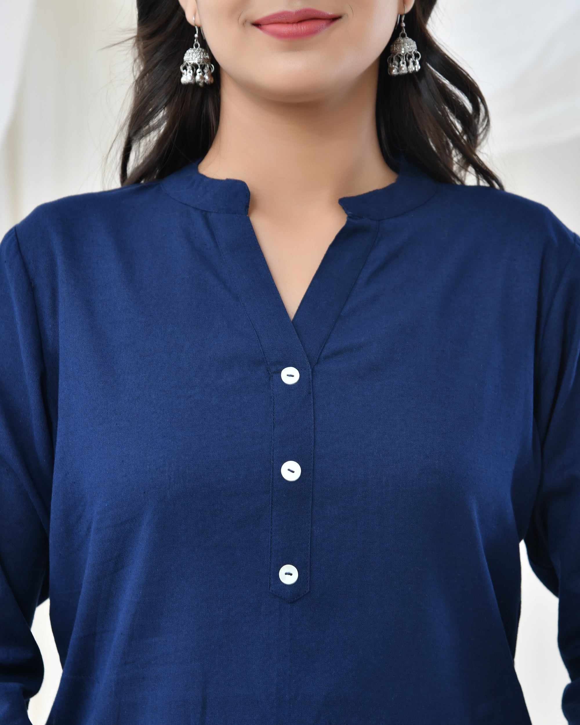 Navy Blue Airy Linen Long Kurta