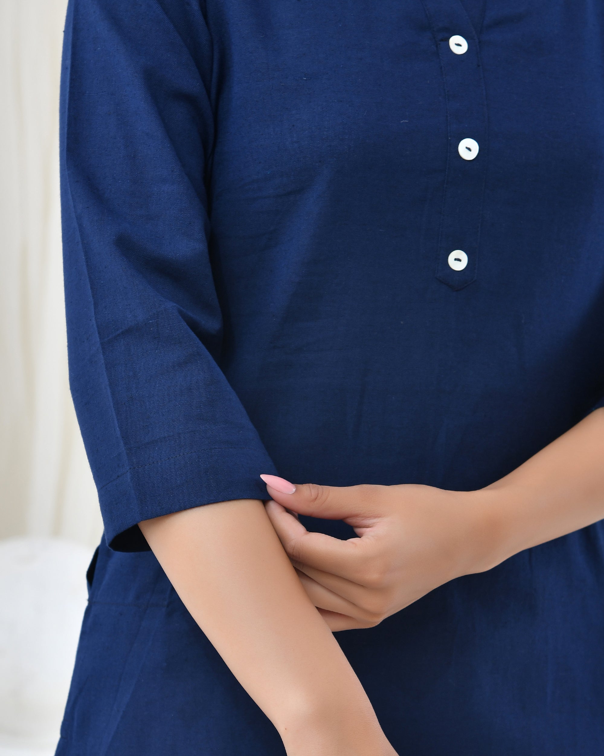 Navy Blue Airy Linen Long Kurta