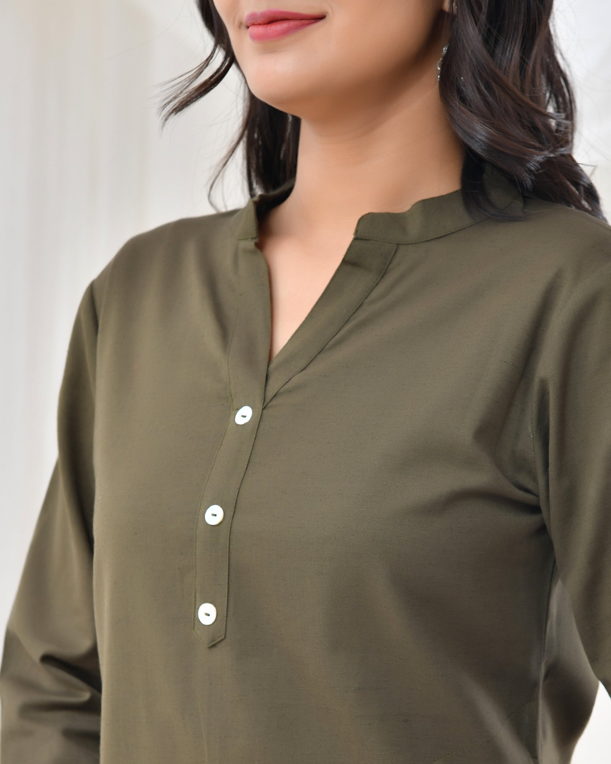 Olive Green Airy Linen Long Kurta