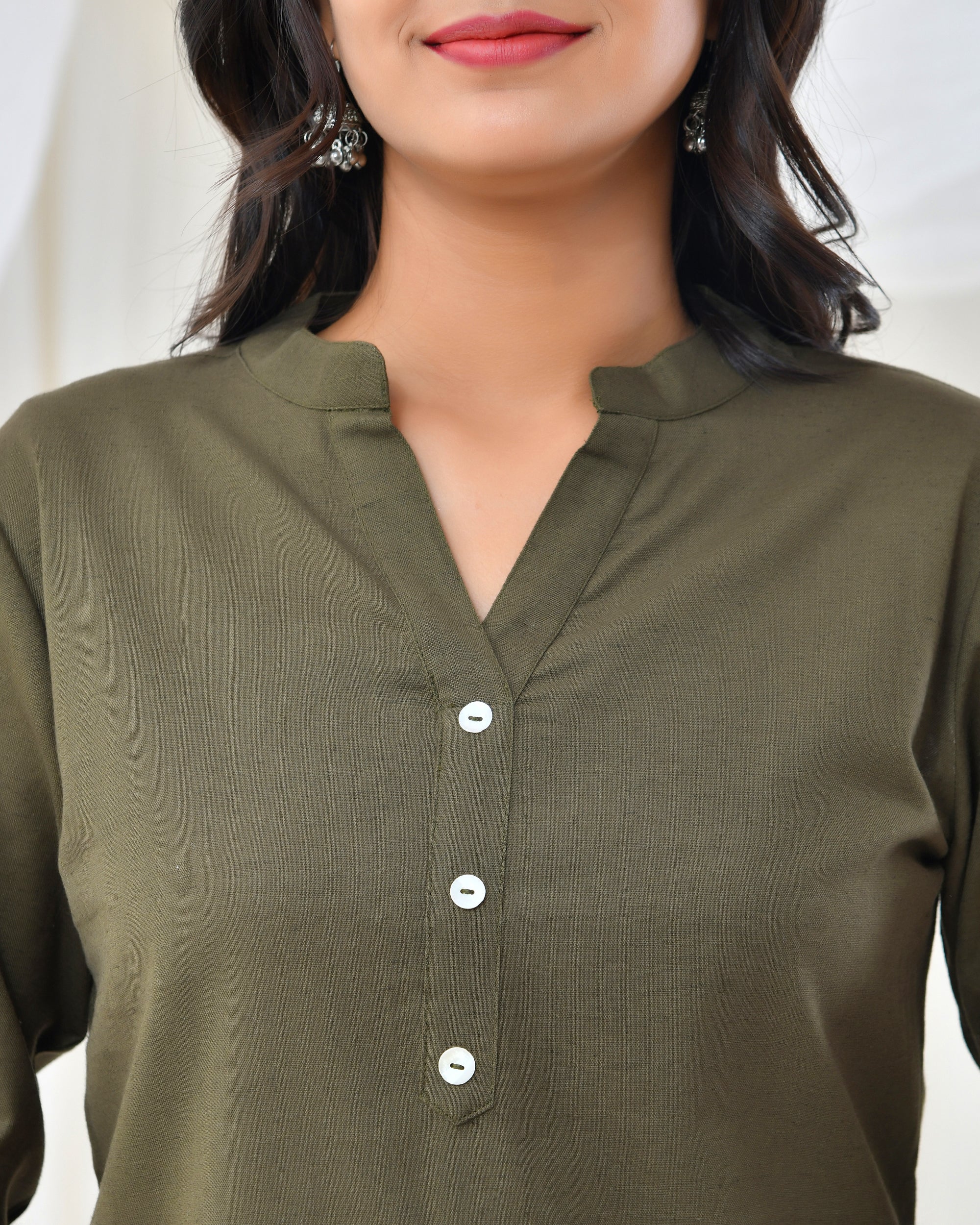 Olive Green Airy Linen Long Kurta