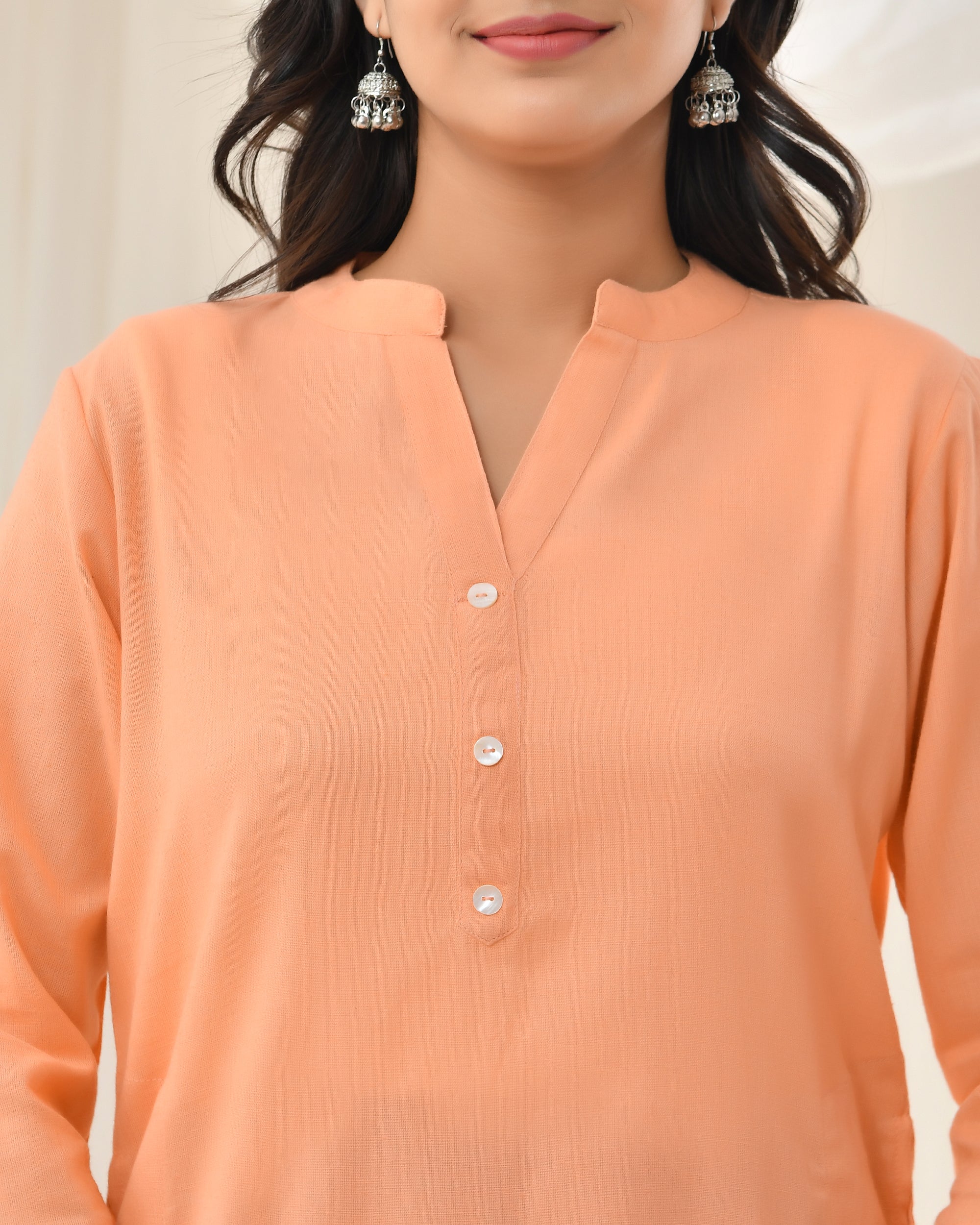 Peach Airy Linen Long Kurta