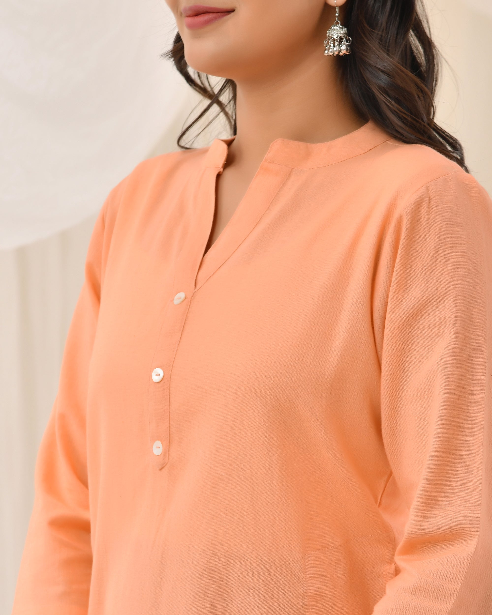 Peach Airy Linen Long Kurta