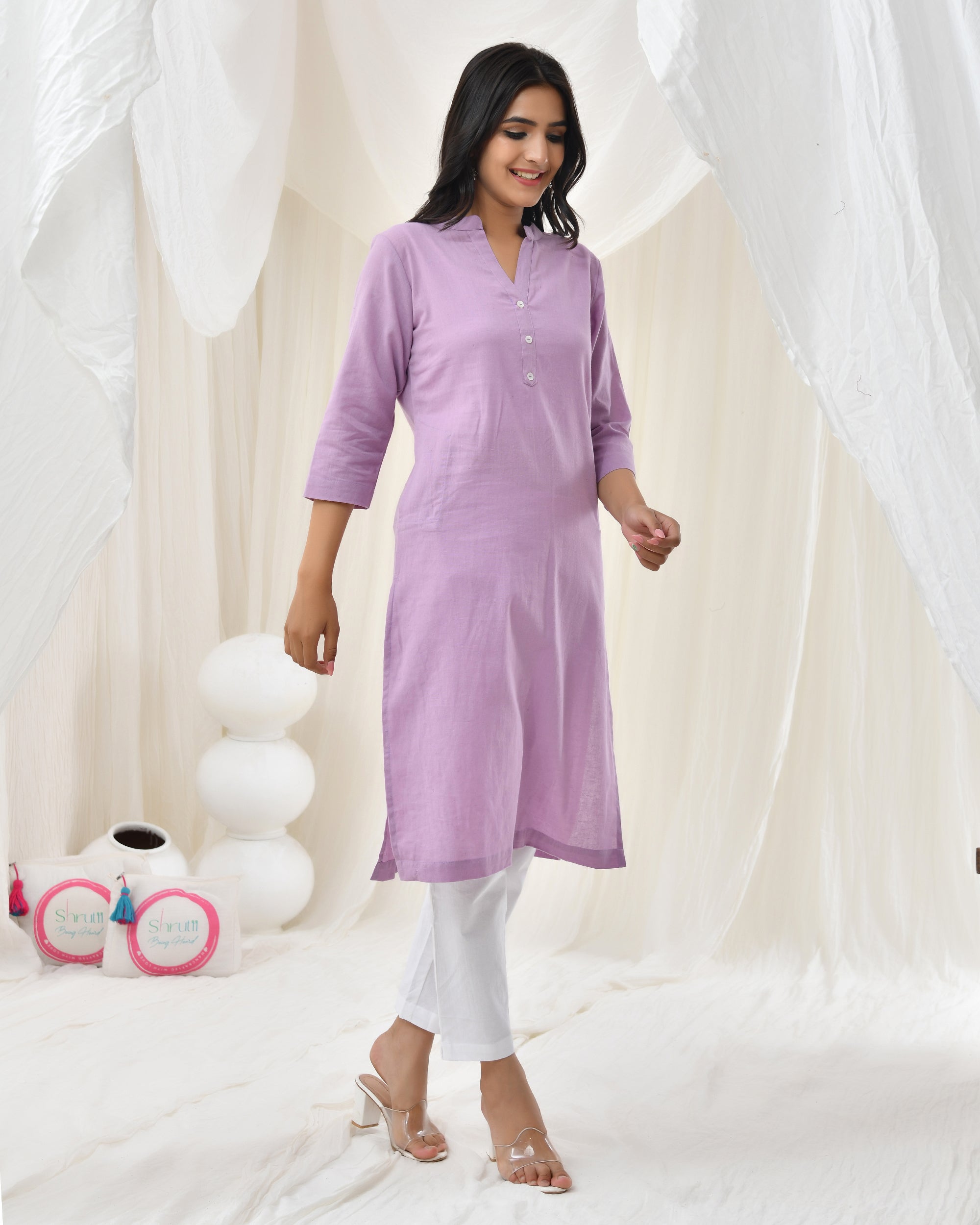 Lilac Airy Linen Long Kurta