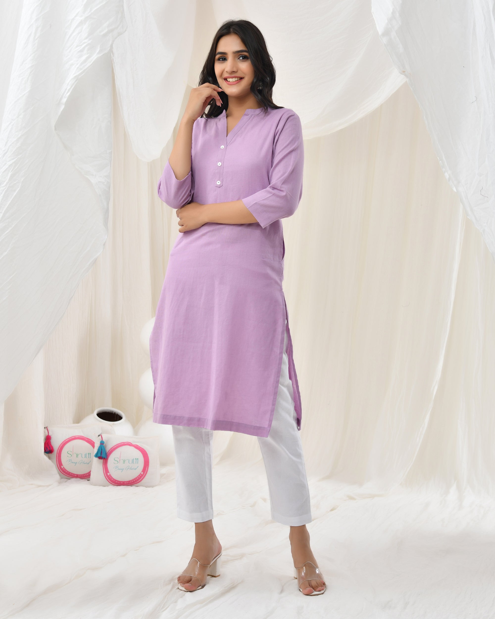 Lilac Airy Linen Long Kurta