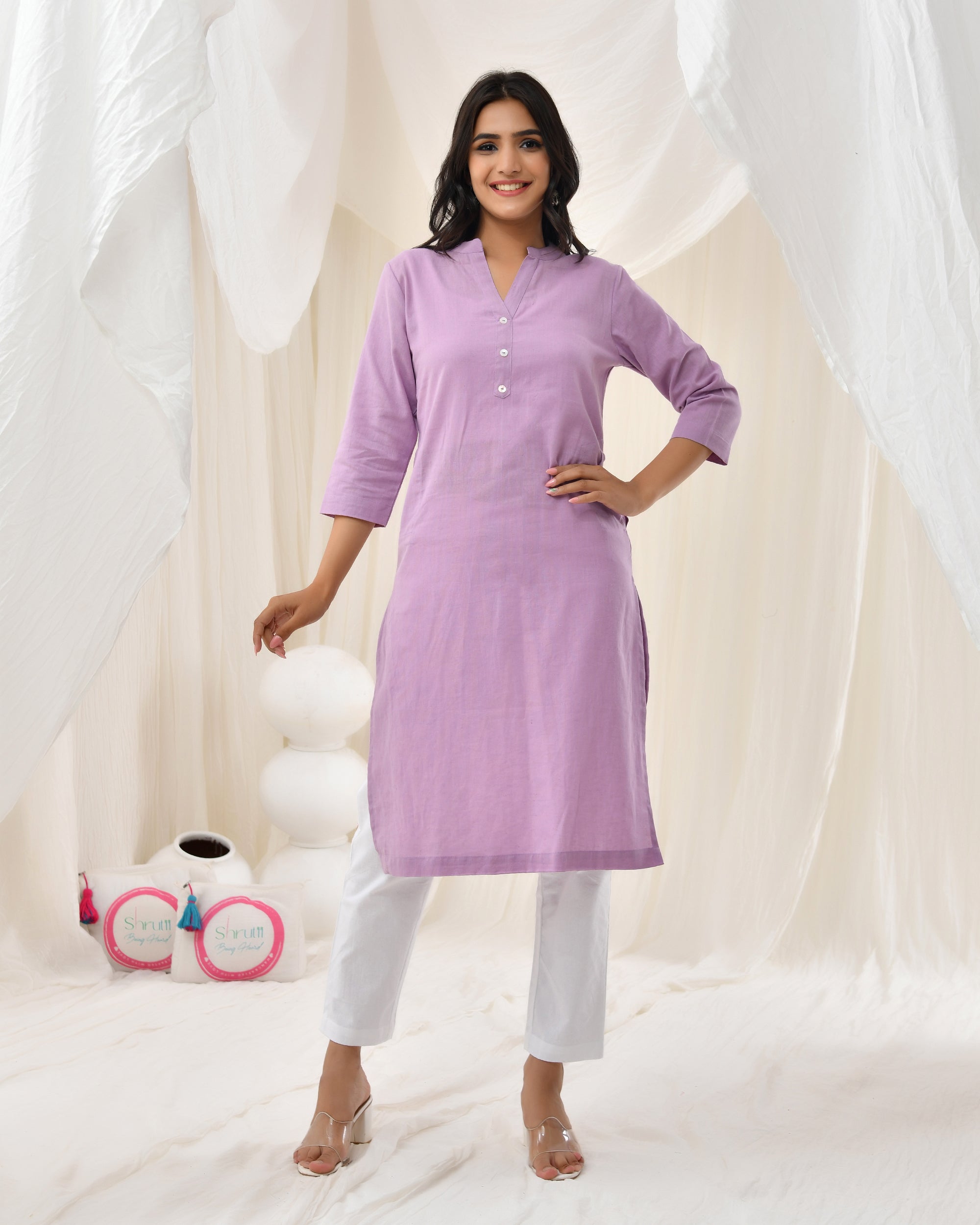 Lilac Airy Linen Long Kurta