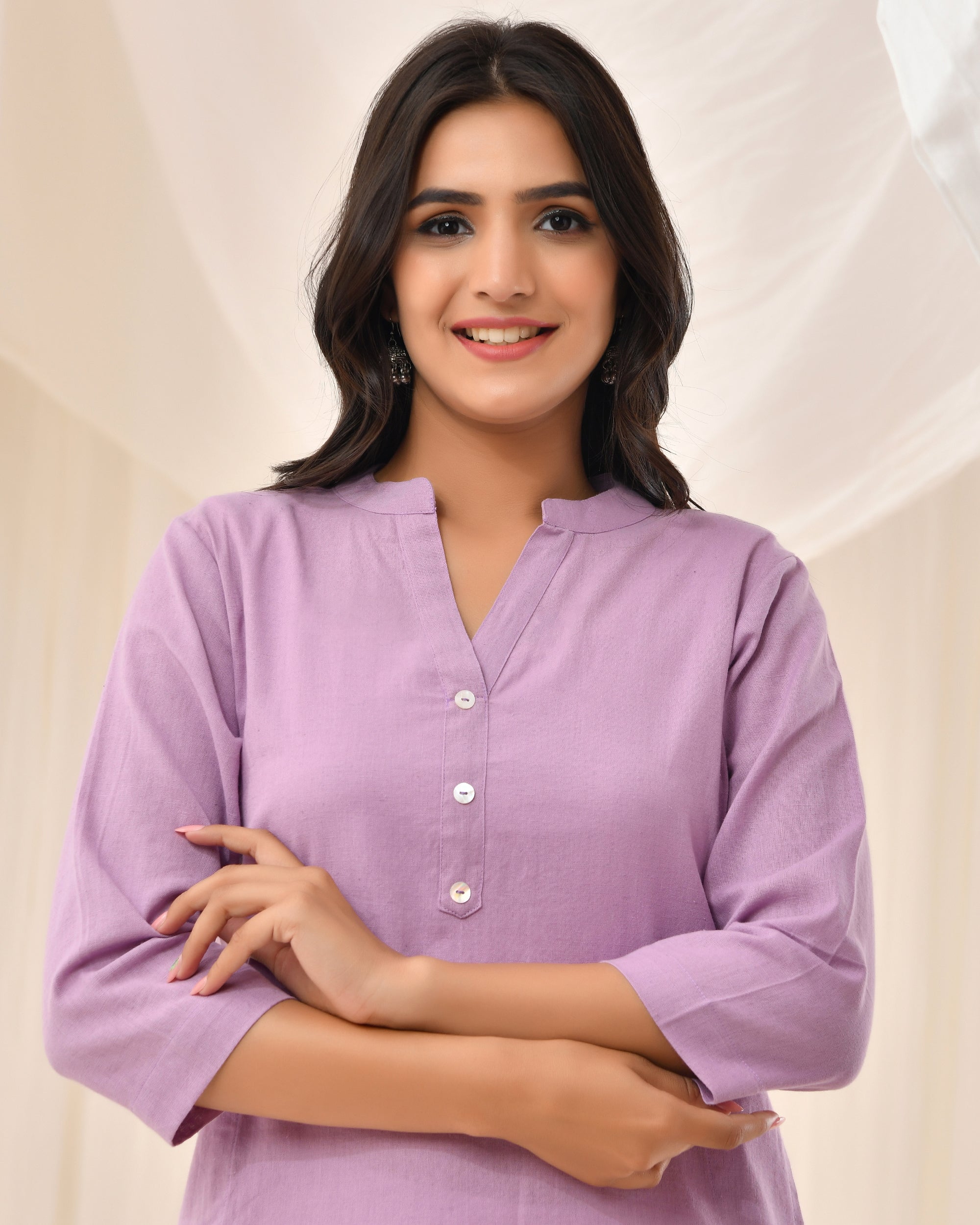Lilac Airy Linen Long Kurta